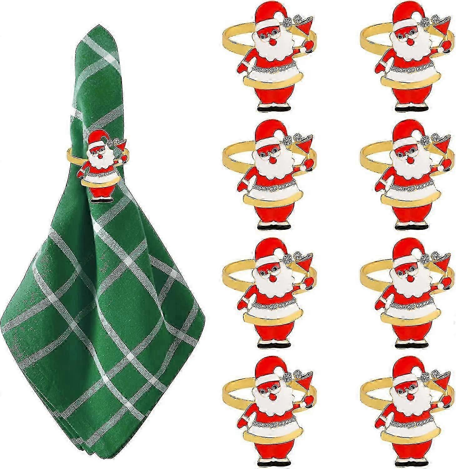Christmas Napkin Rings Set Of 8 Santa Claus Napkin Ring Holders For Dining Table Metal Home Table Decor