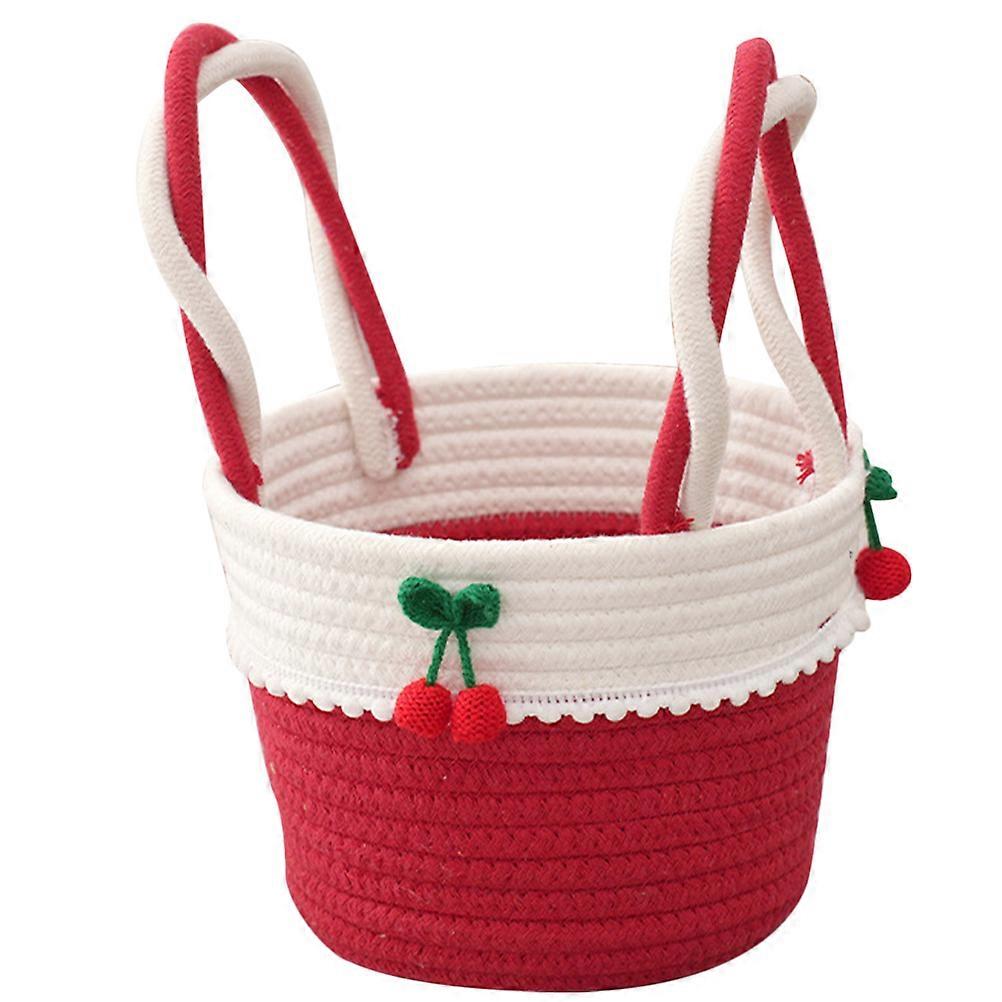 Woven Basket With Handle Cotton Rope Storage Basket Portable Home Organization 1Set