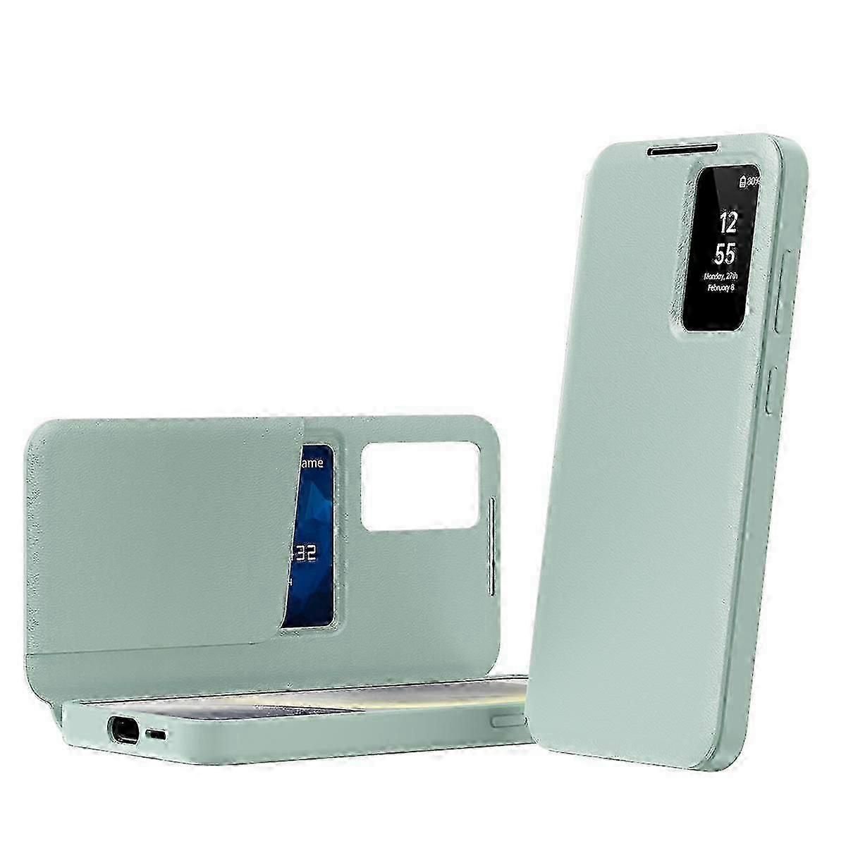 Smart View Window Leather Phone Case with Card Slot - TPU PC PU Protective Cover??