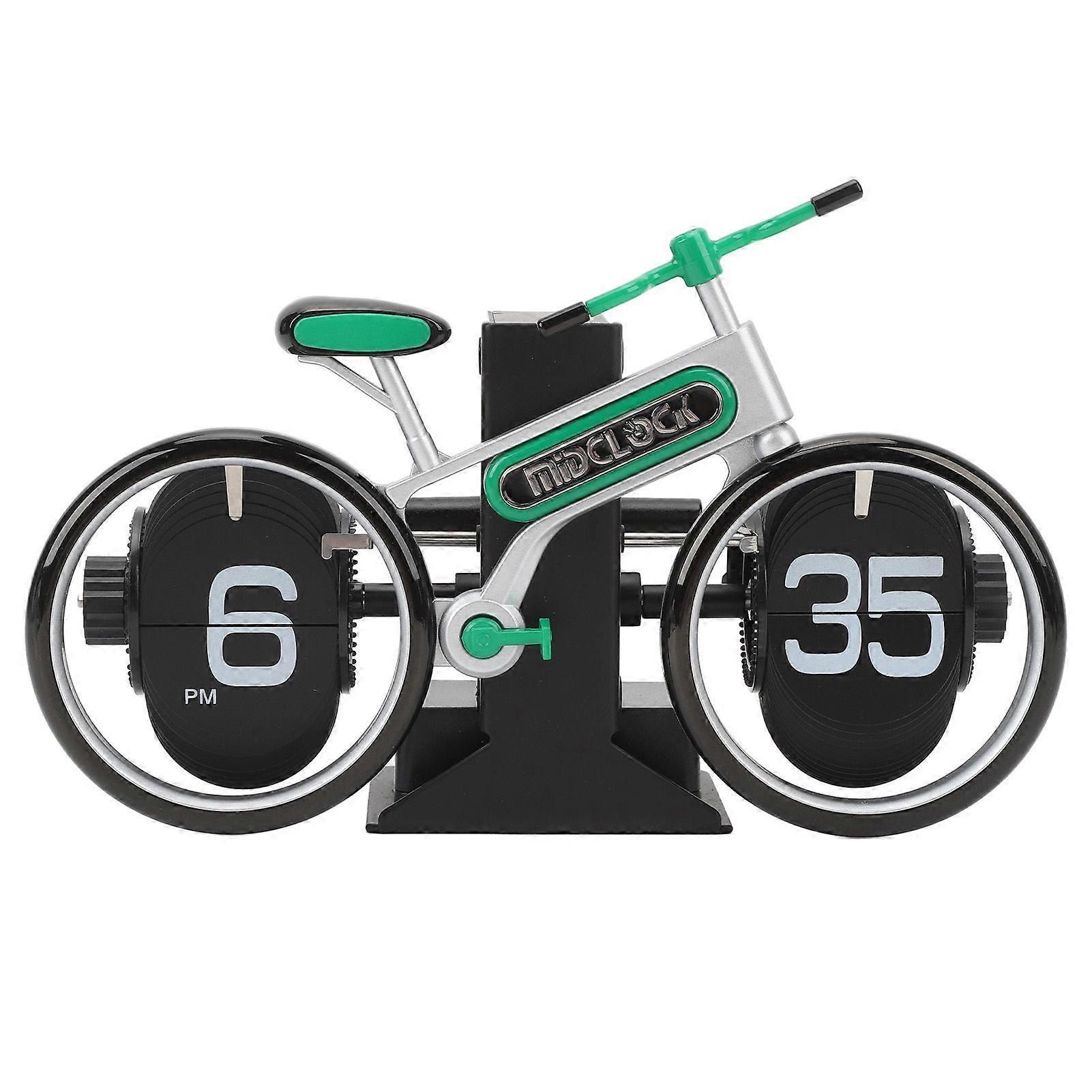Bicycle Flip Clock Bike Shaped Flip Clock Battery Operated Retro Vintage Flip Down Desk Clock Mechanical Clock for Home Office Green