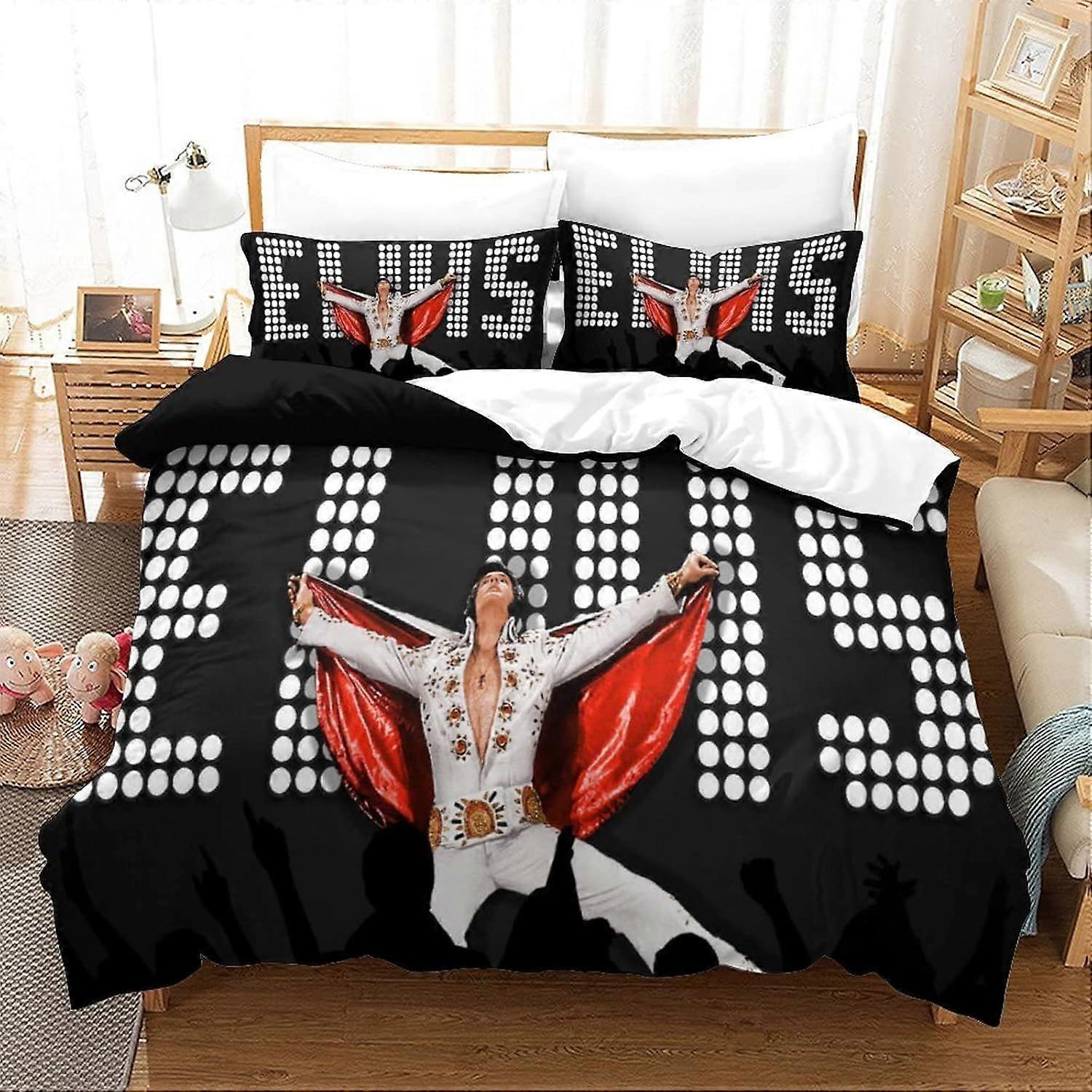 W583 Elvis Presley Duvet Cover with Pillowcases 3D Printed Luxury Soft Bedding Easy Care Set with Zipper Elvis Presley Closure Unique Design Anti-alle