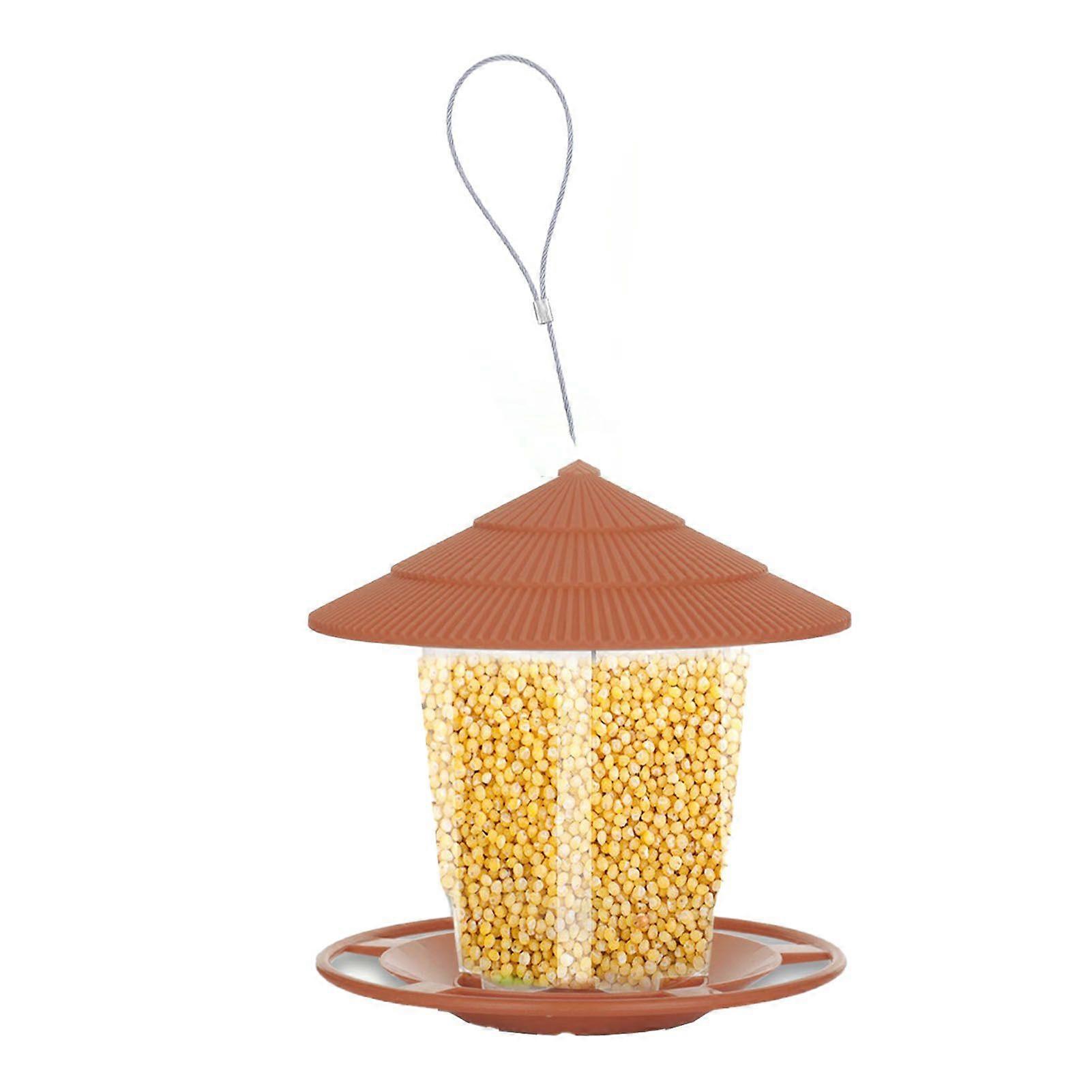 Outdoor Hanging Bird Feeder Automatic Bird Feeder with Sturdy Wire and Roof for Garden Backyard Terrace Brown