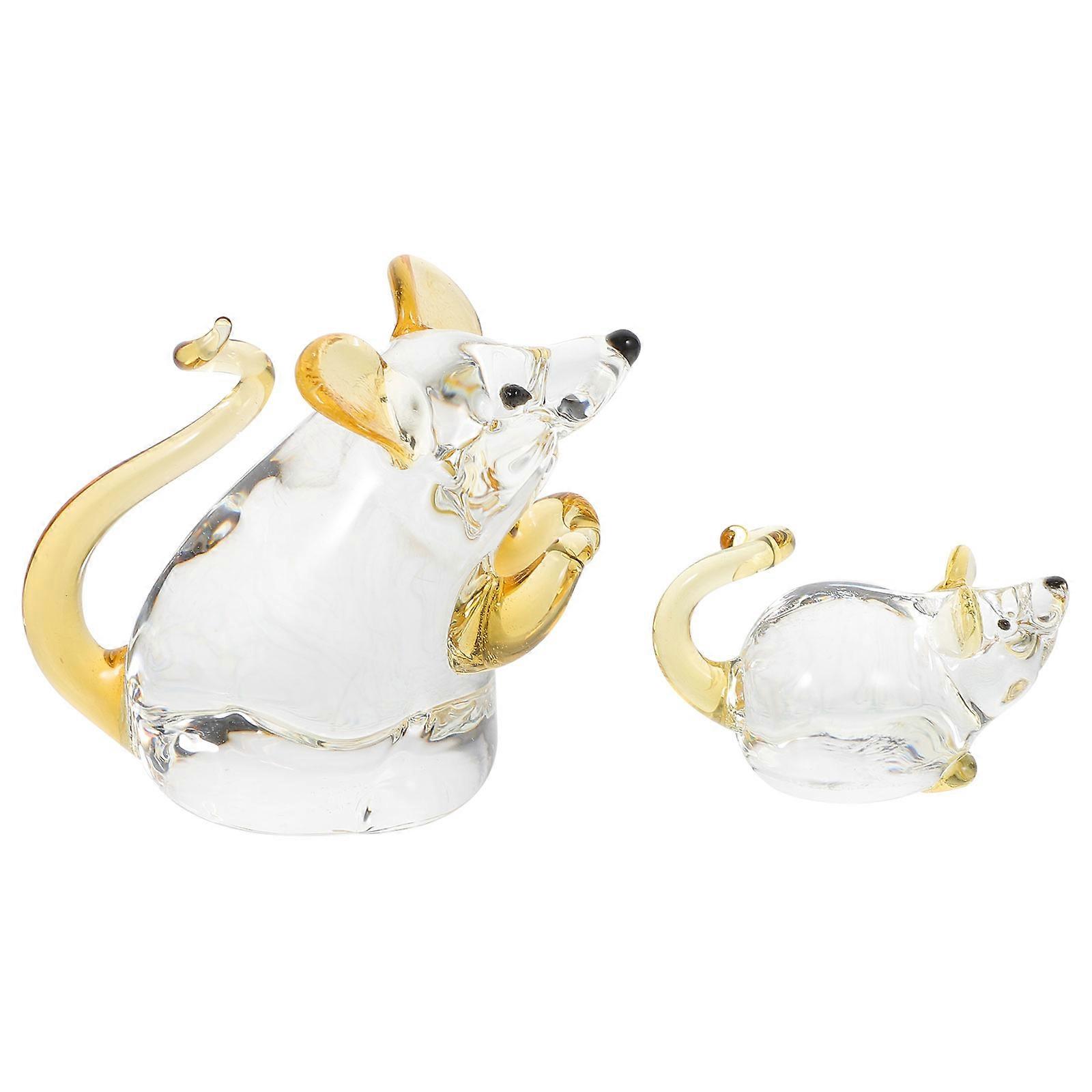 6Pcs Glass Mouse Figurine for Tabletop Decor in Yellow