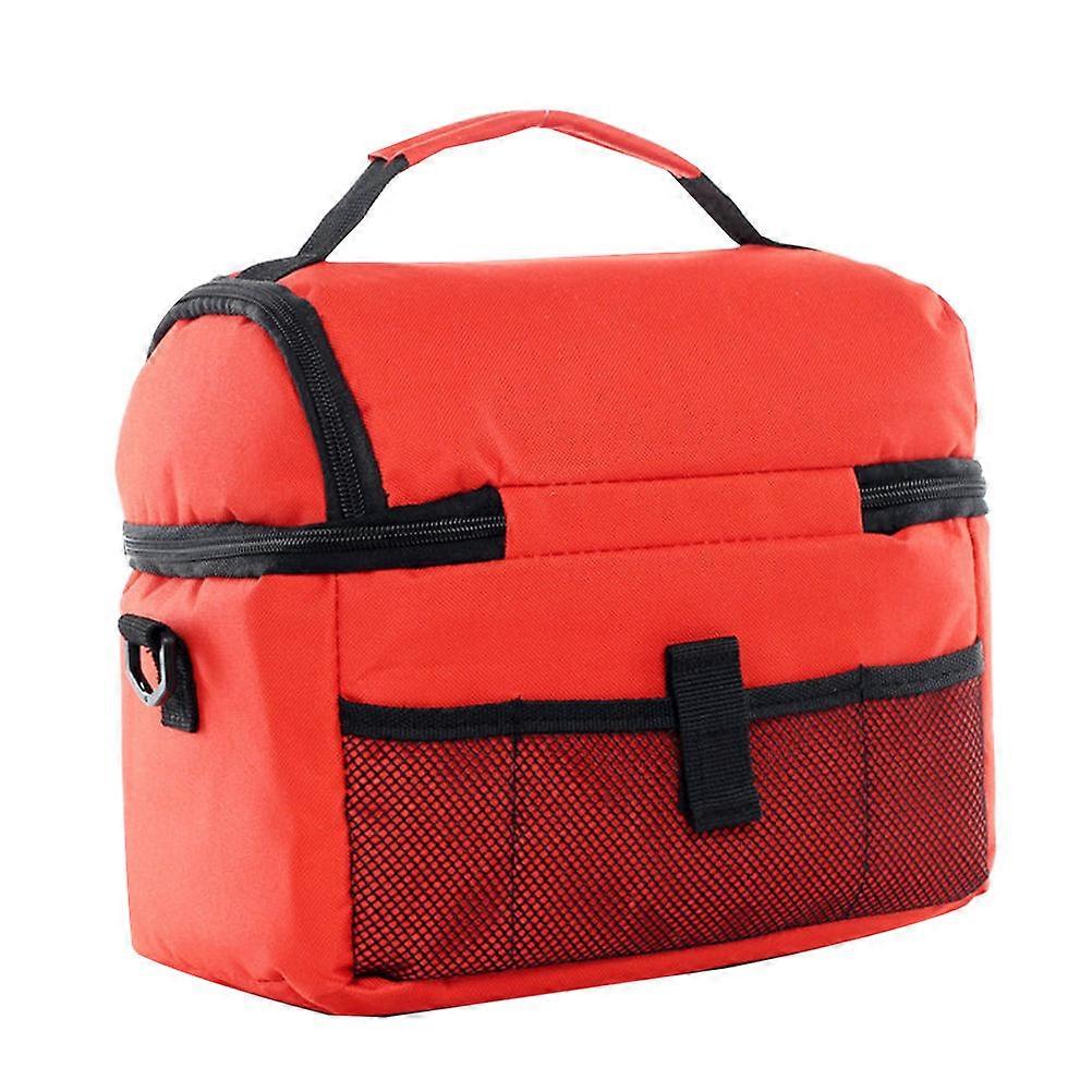 Bento Bag Double-Deck Heat Preservation Function 2Pcs Portable Red Lunch Bag