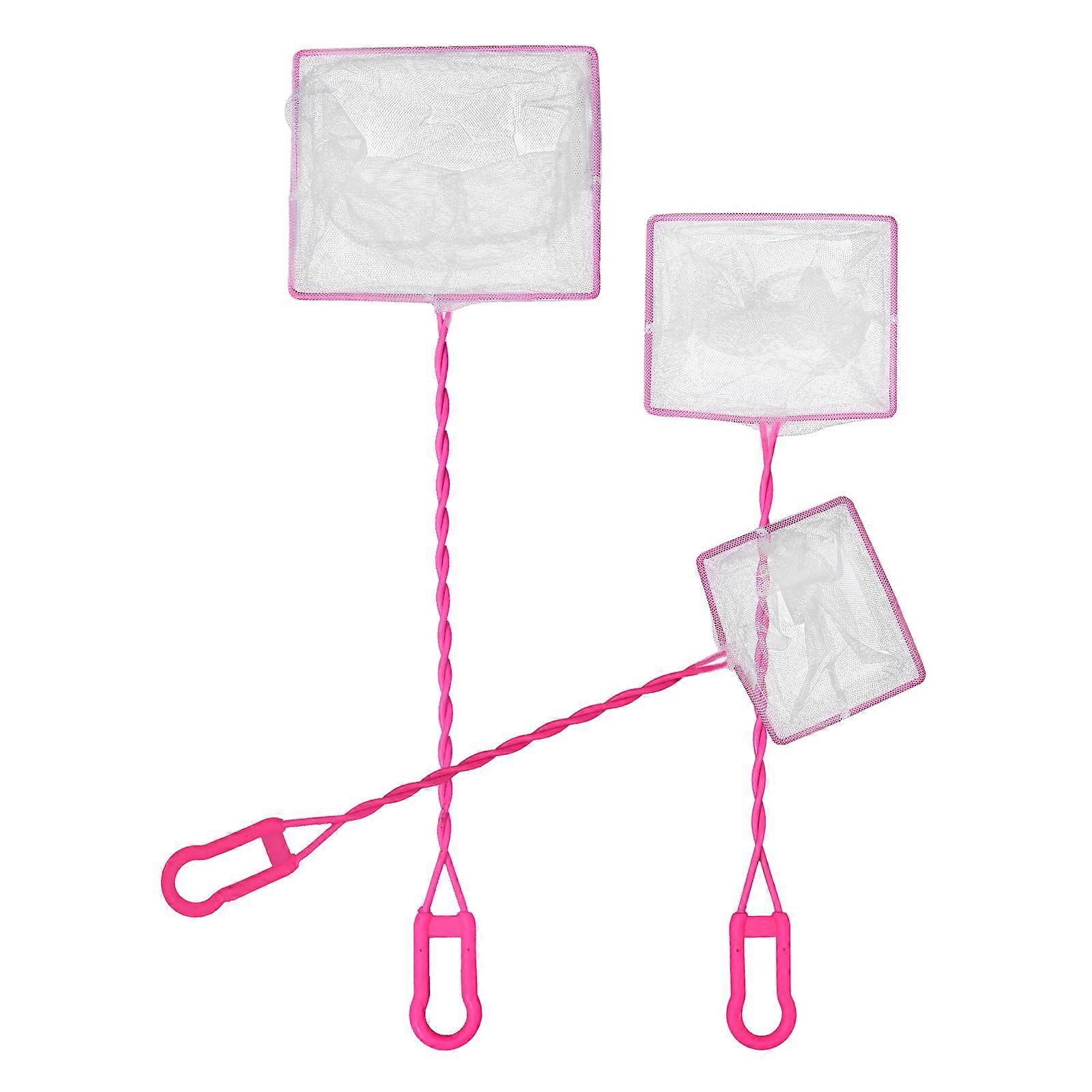 3 Pcs Long Plastic Handle Handheld Scoop Net Ideal For Fish Catching In Aquariums With Fine Mesh Design And Pink Color