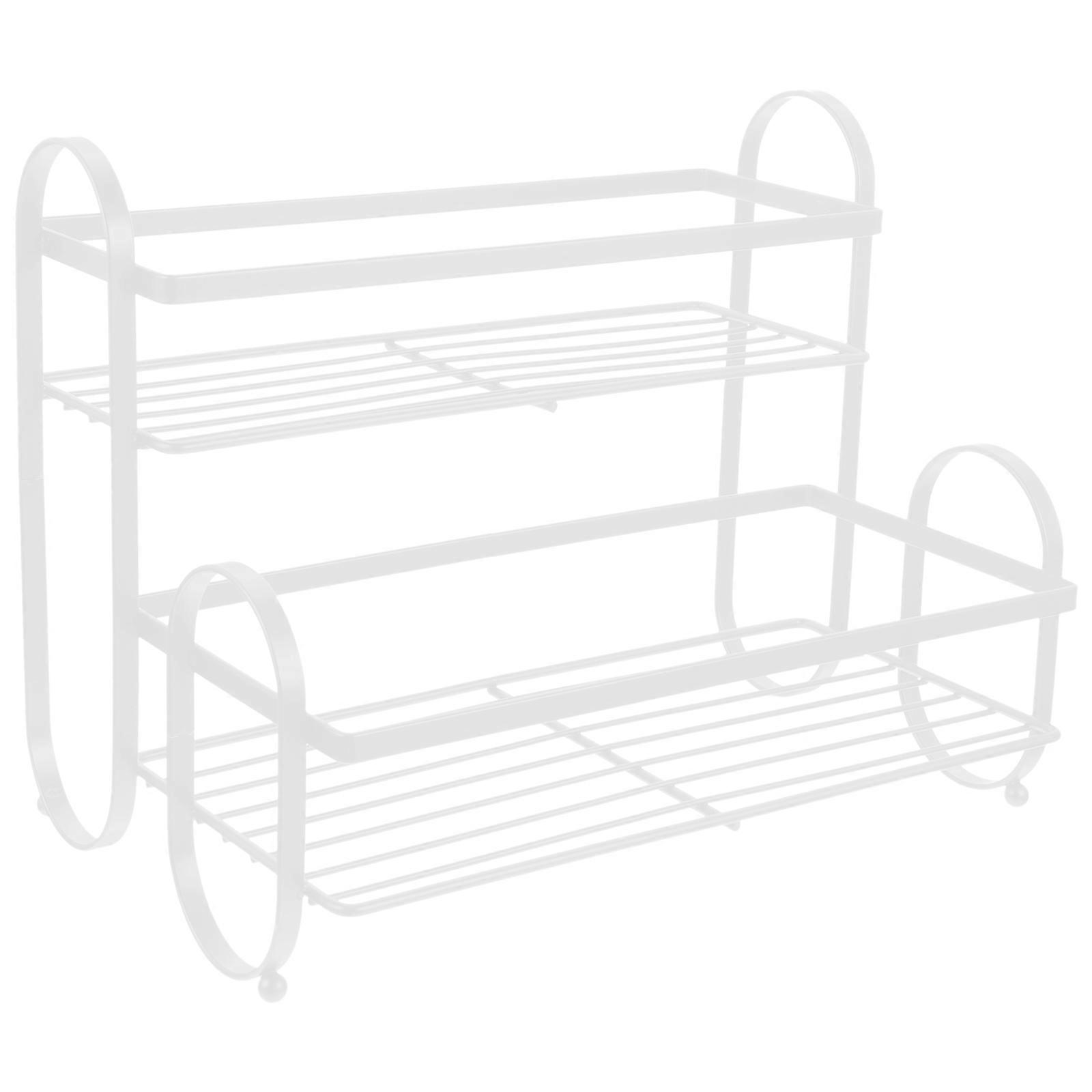 Countertop Shelf Kitchen Double Layer Seasoning Rack Organizer Kitchen Use Iron White for 1Pack