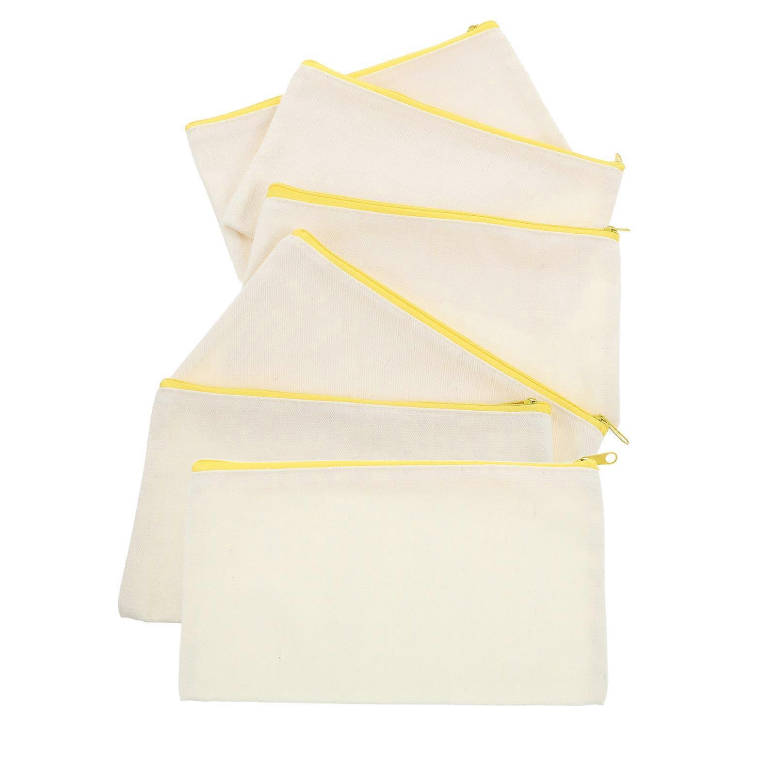 Multipurpose Canvas Pencil Bags for Storage 6Pcs Zipper Pouches Yellow