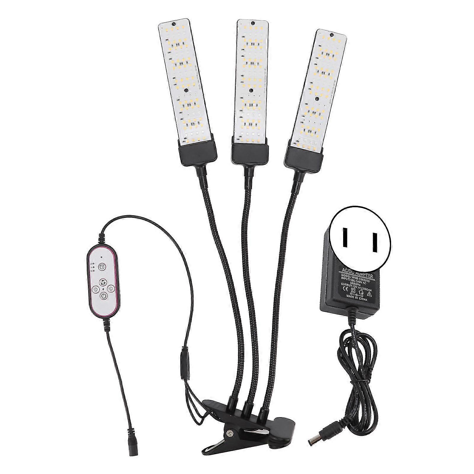 Indoor Grow Light Full Spectrum Clip-On Lamp with Timer 100-240V 3-Head Adjustable LED for Succulents Vegetables Adjustable Brightness US Plu