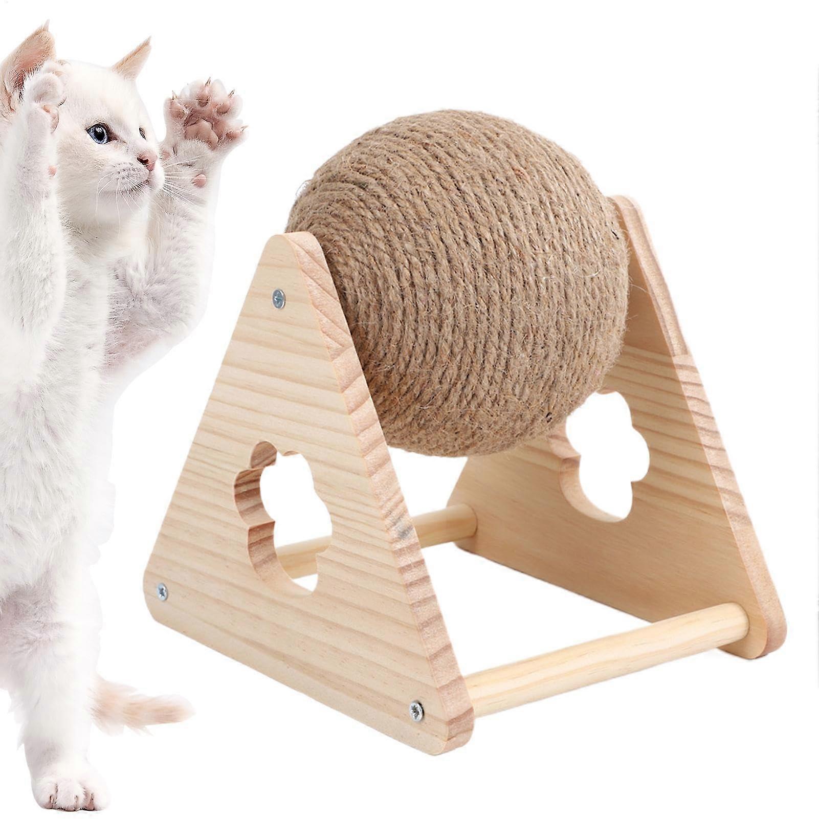 Sisal Ball, Solid Wood Cat Ball For Scratching, Interactive Kitten Toy For Cats Rabbits And Puppies