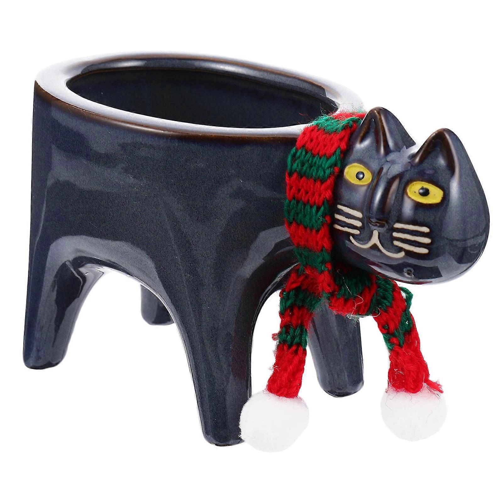Succulent Planter Pot Cat Flower Pot for Decoration 2Pcs Ceramic in Dark Blue