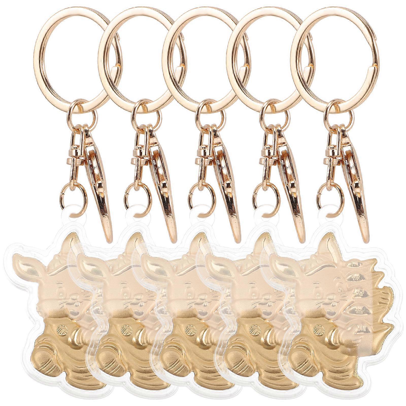 Rabbit Year Keychain 5Pcs -Version Key Attachment for Home Office Car Decoration Golden Alloy