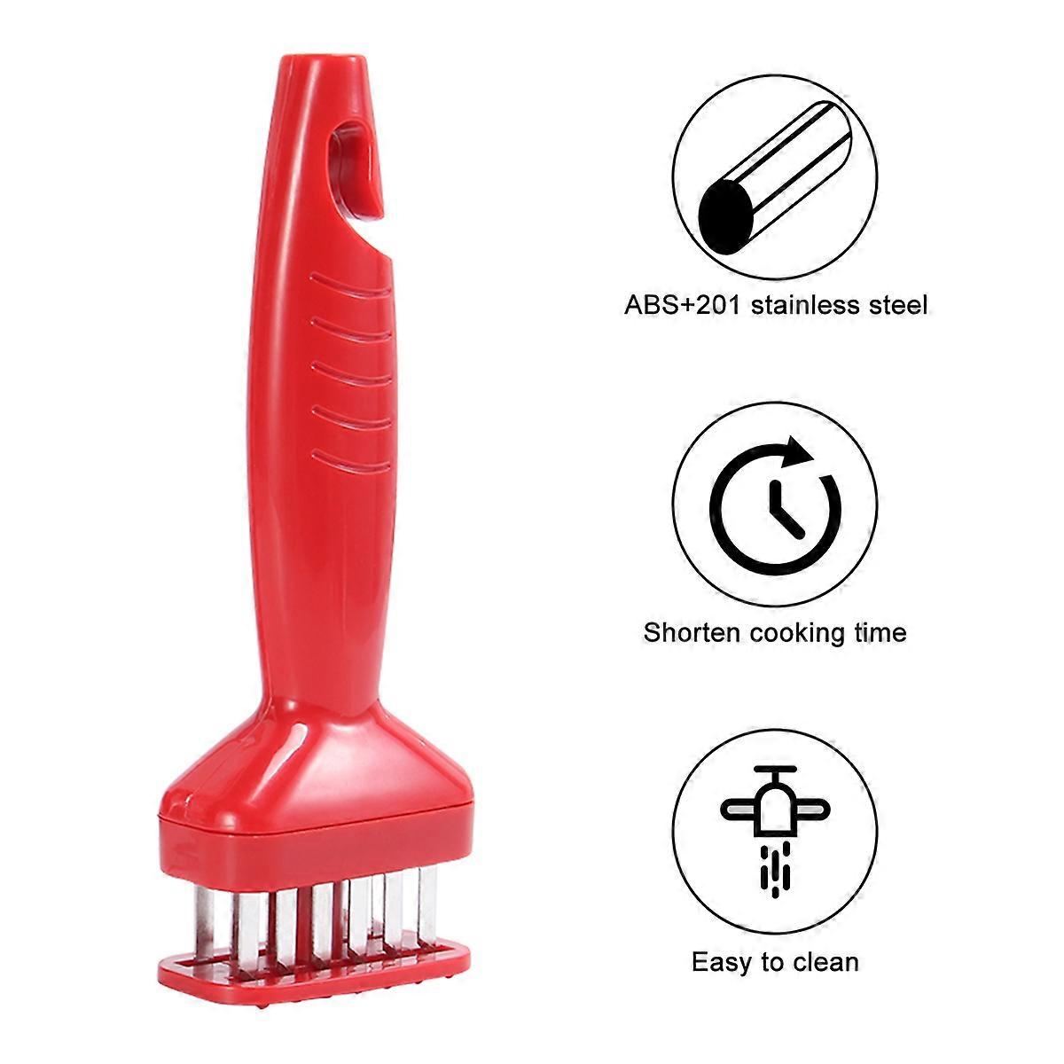 Meat Tenderizer Stainless Steel Steak Maker for Kitchen 2Pcs Red Handle Set