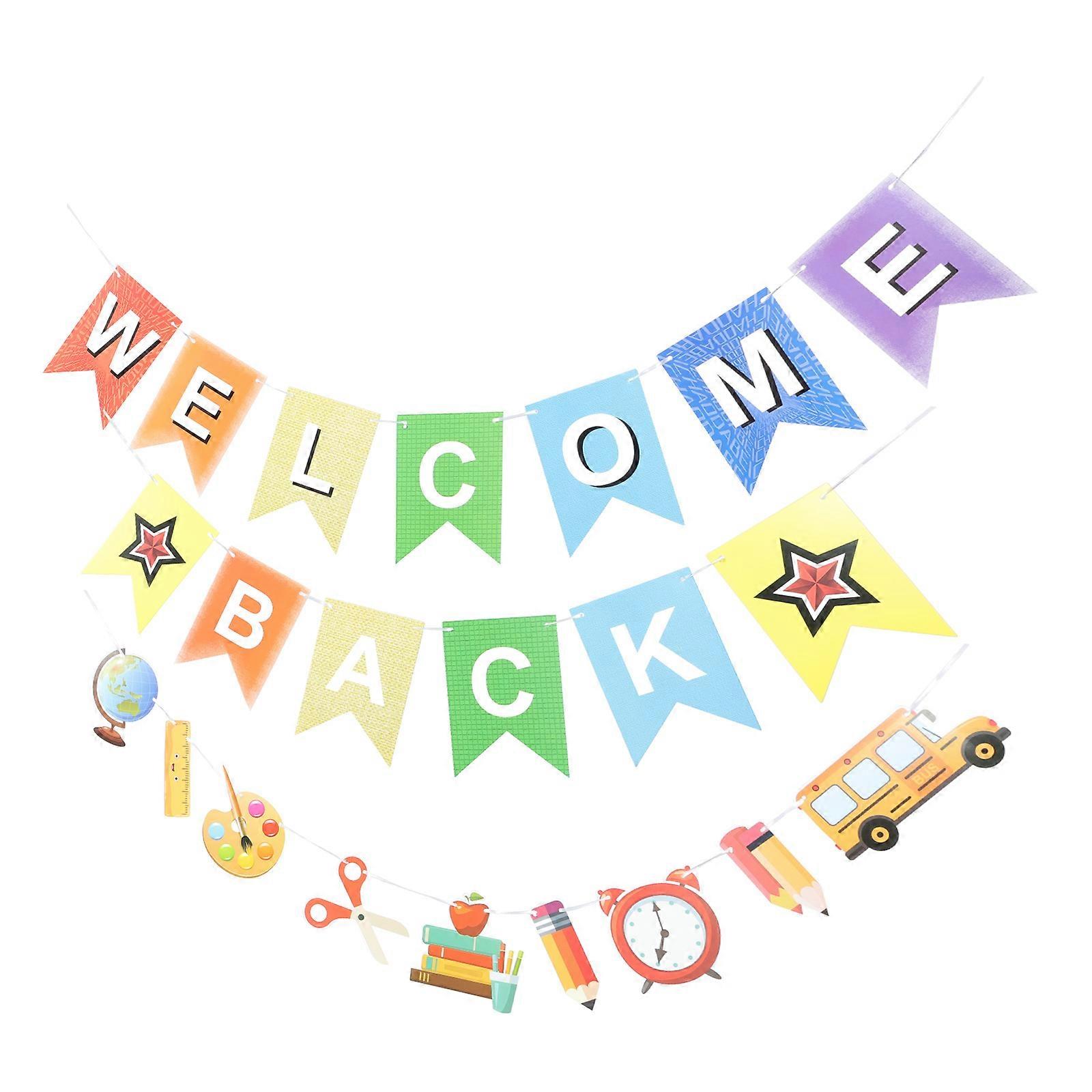 Welcome Back Banner Party Pull Flags for 4Pcs Back-to-School Decoration