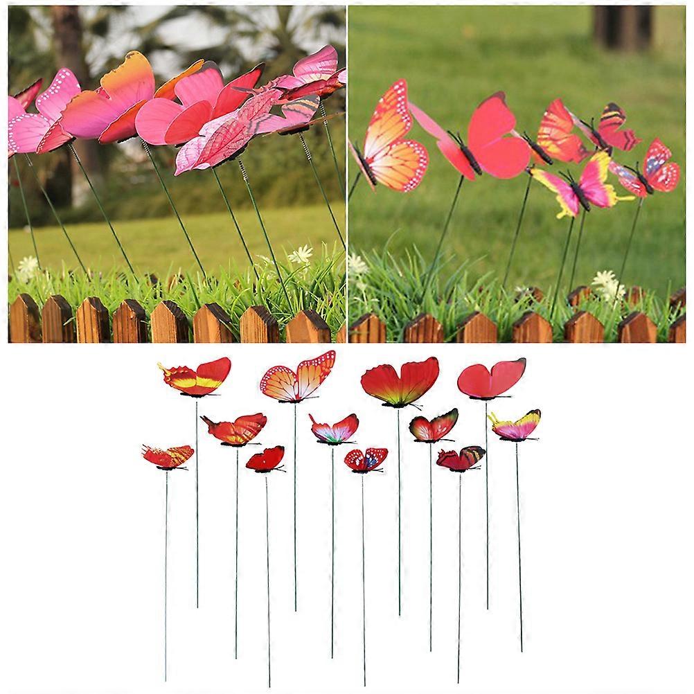 12Pcs Artificial Garden Butterfly Stick for Decor Red Set for Grassland