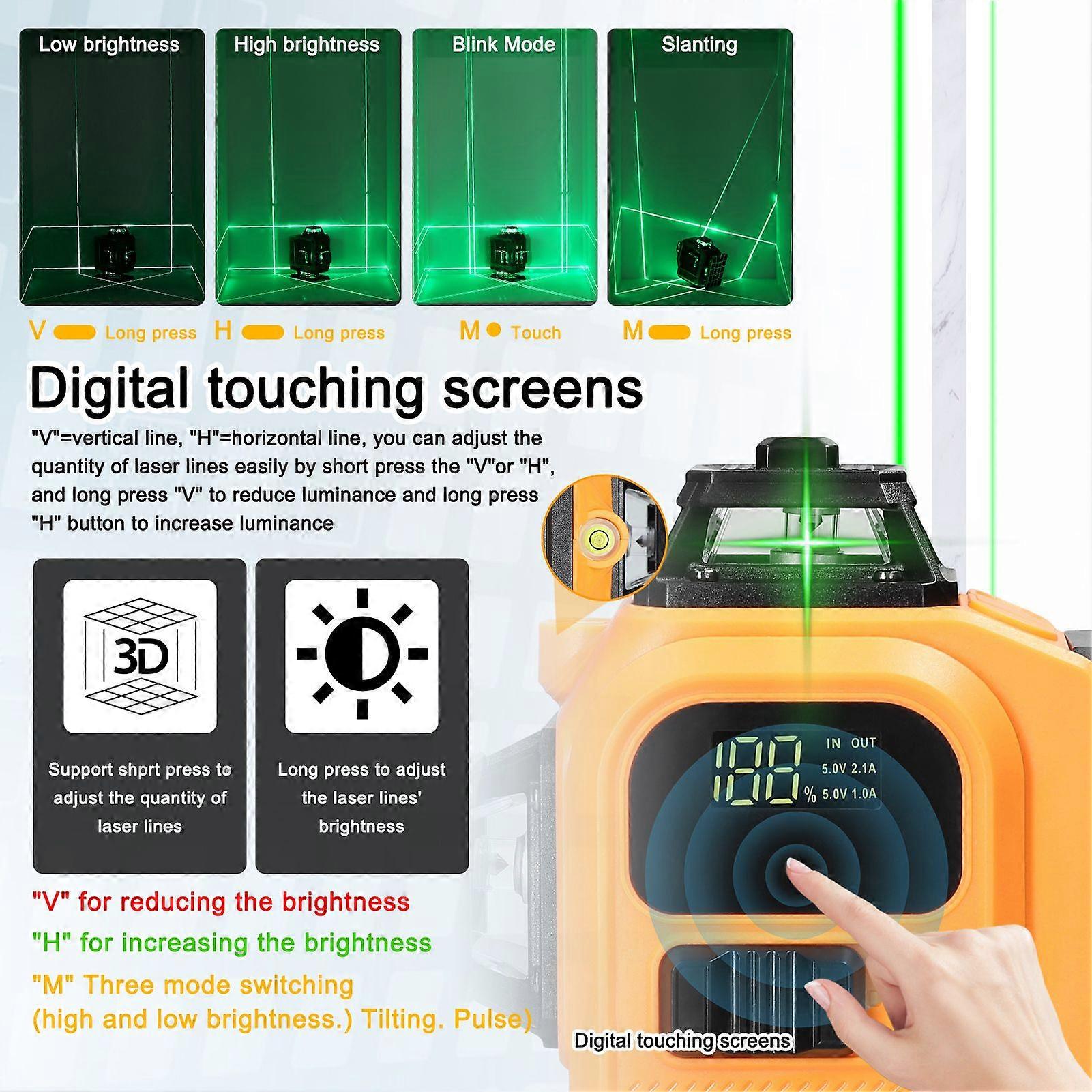 Multifunctional 16 Lines Laser Level 3 Self-leveling Machine Rechargeable Lithium Battery Leveling Tool Omnidirectional Ground Wall Sticker Waterproof