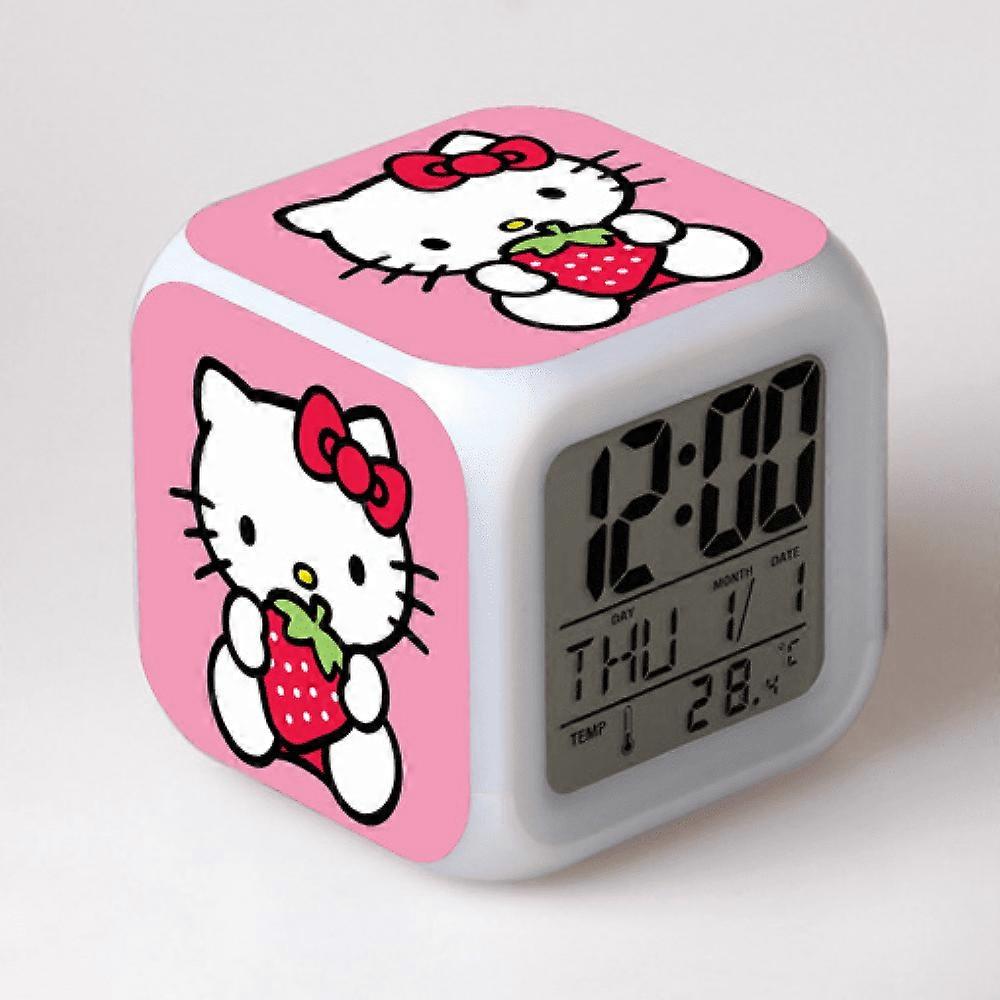 HANNTAOO Kids Digital Alarm Clock with Hello Kitty, 7 Color LED, Thermometer, Night Light - Compatible with HTNL#1056