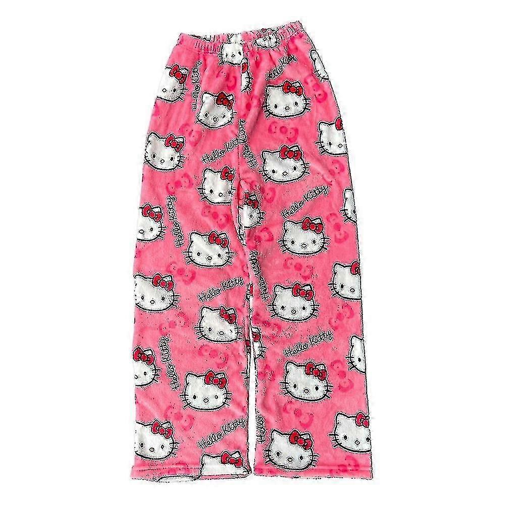 Halloween Sanrio Hej Kitty Pyjamas Byxor Unisex Höst Vinter Varm Flanell Sovkläder Trendig Pumpa Y2k Tecknad Hem Kläder