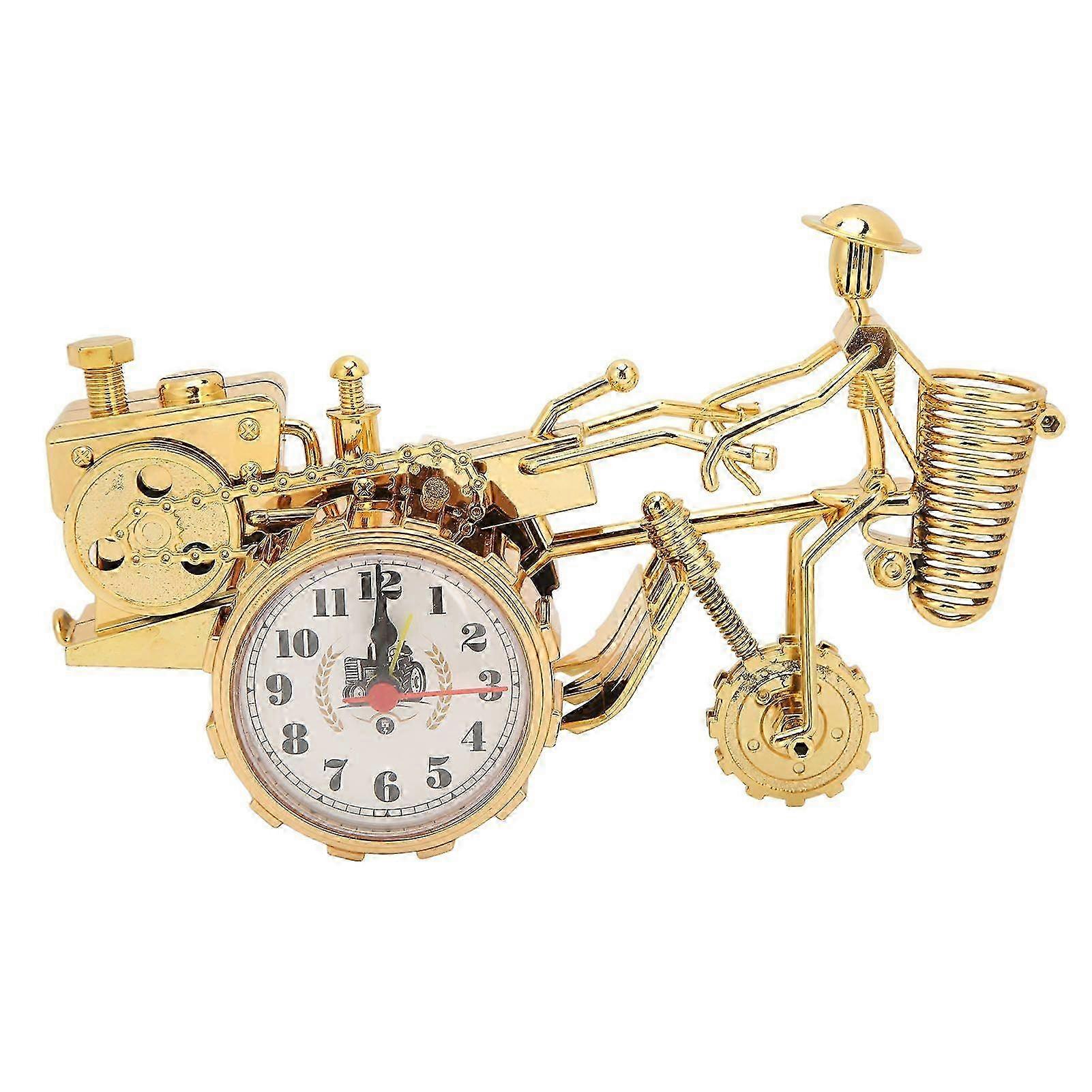 Desktop Clock Tractor Shape Accurate Time Setting Plastic 23.5x14x10cm Decorative Practical Clock Ornament Gold