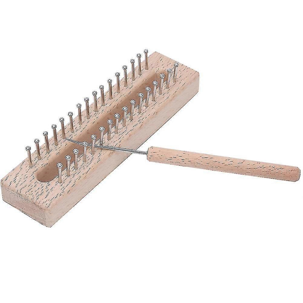 Kids Wooden Handheld Rectangular Knitting Loom with Elbow Crochet Hook 25-26s