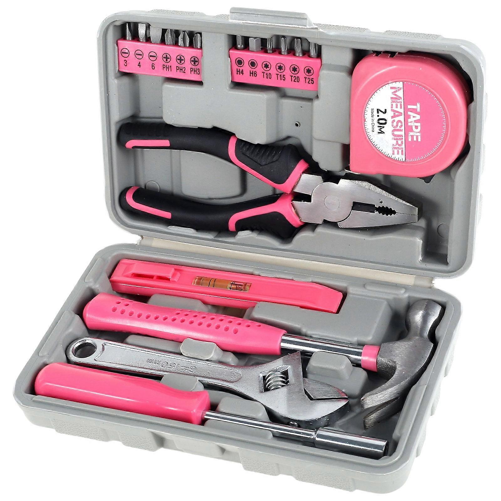 Grusce 18Pcs Household Tool Set, Portable Multi-functional Hand Tool Kit with Pliers, Hammers, Wrench & Screwdrivers for DIY & Home Maintenance