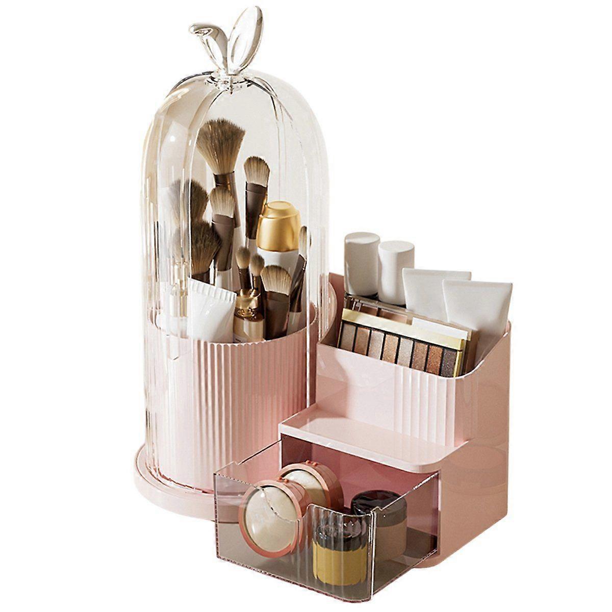 360 Rotating Cosmetic Brush Shelf Organizer Cosmetic Display Case with Drawer Storage Organizer fo