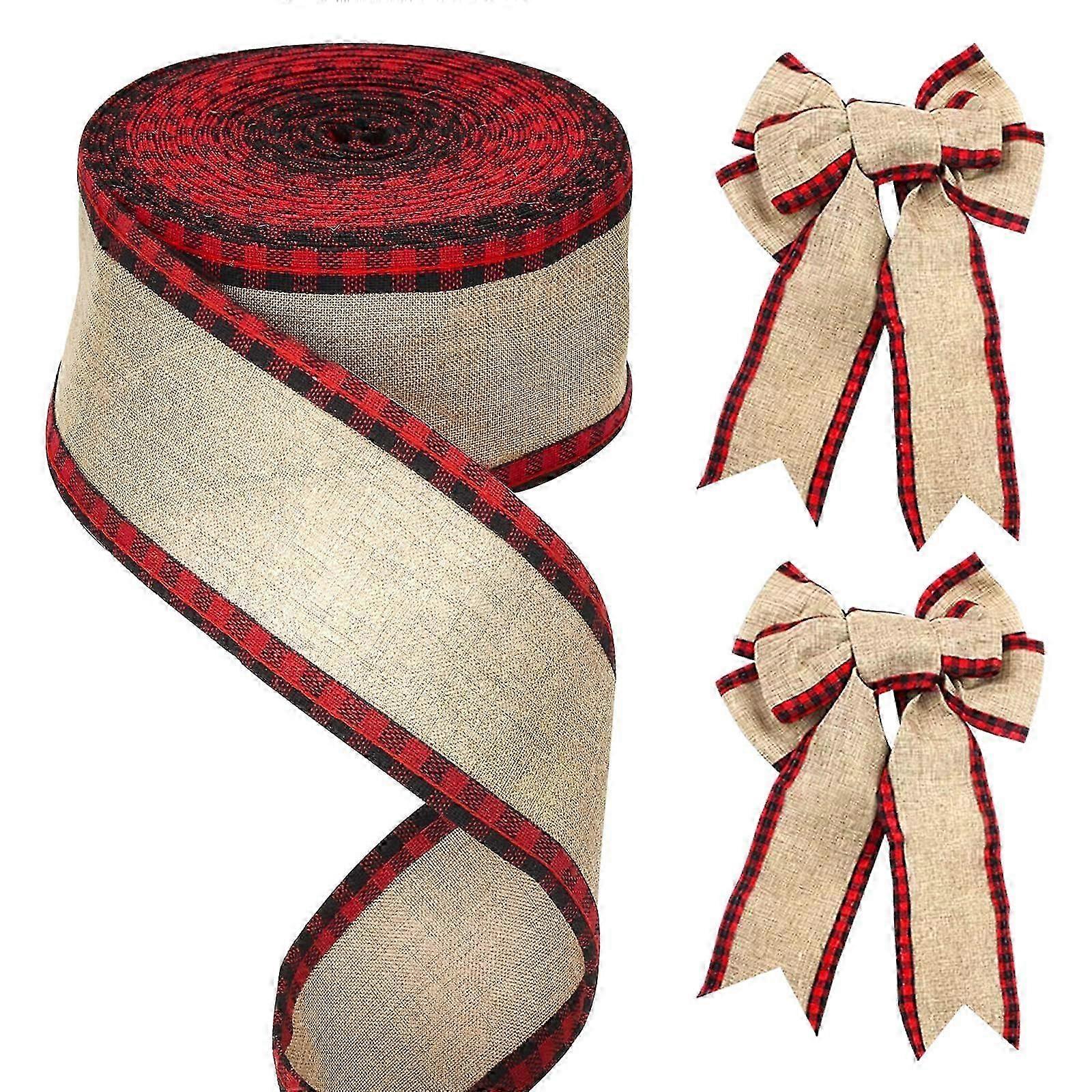 شريط خيش سلكي 63 مم ، شريط خيش منقوش 9 أمتار ، شريط قماش قطني أحمر طبيعي ، شرائط فحص جاموس عيد الميلاد ، شريط منقوش حرفية