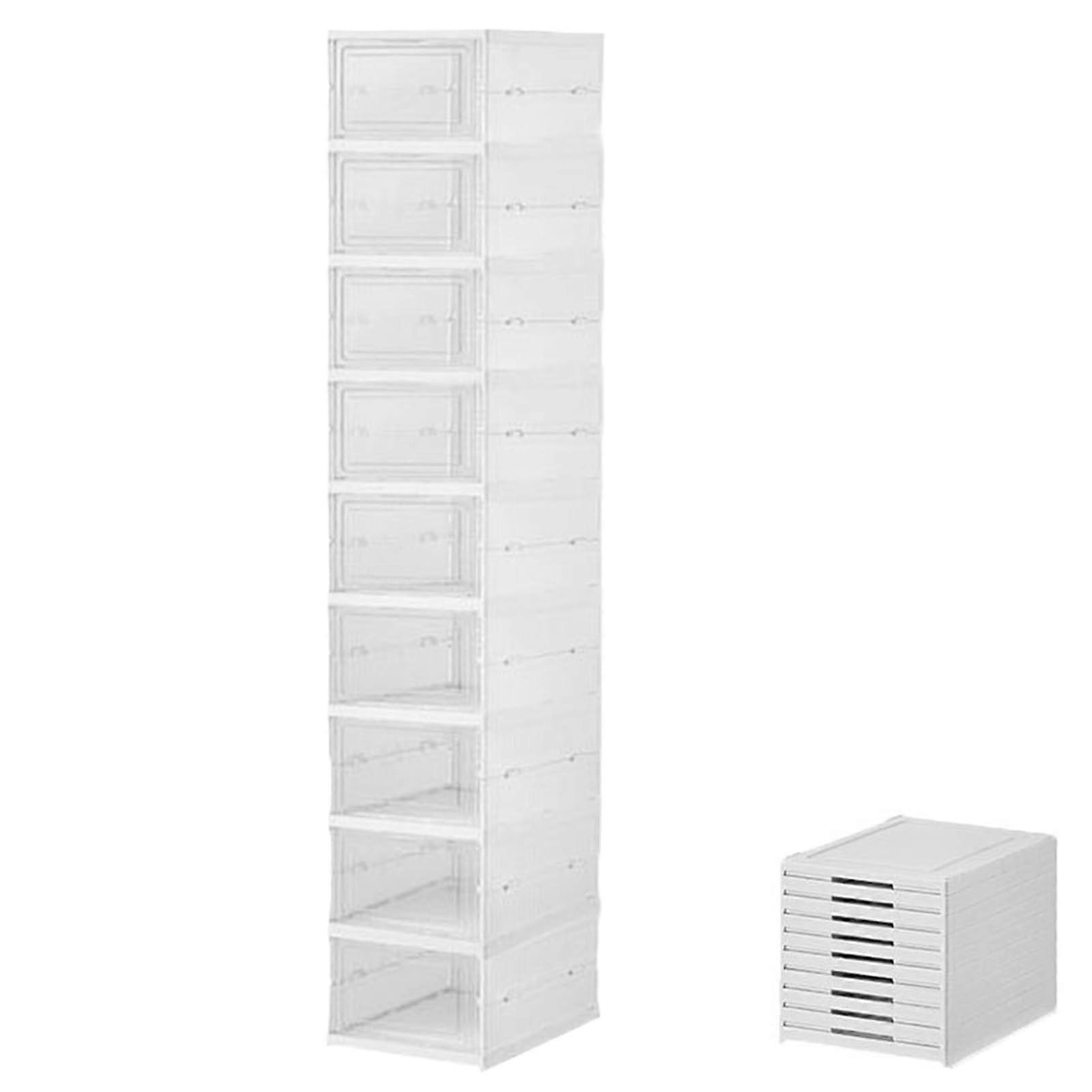 Clear Stackable Shoe Storage Boxes – SpaceSaving Foldable Organizer for Entryway, Closet, Bedroom, 9 Tier White