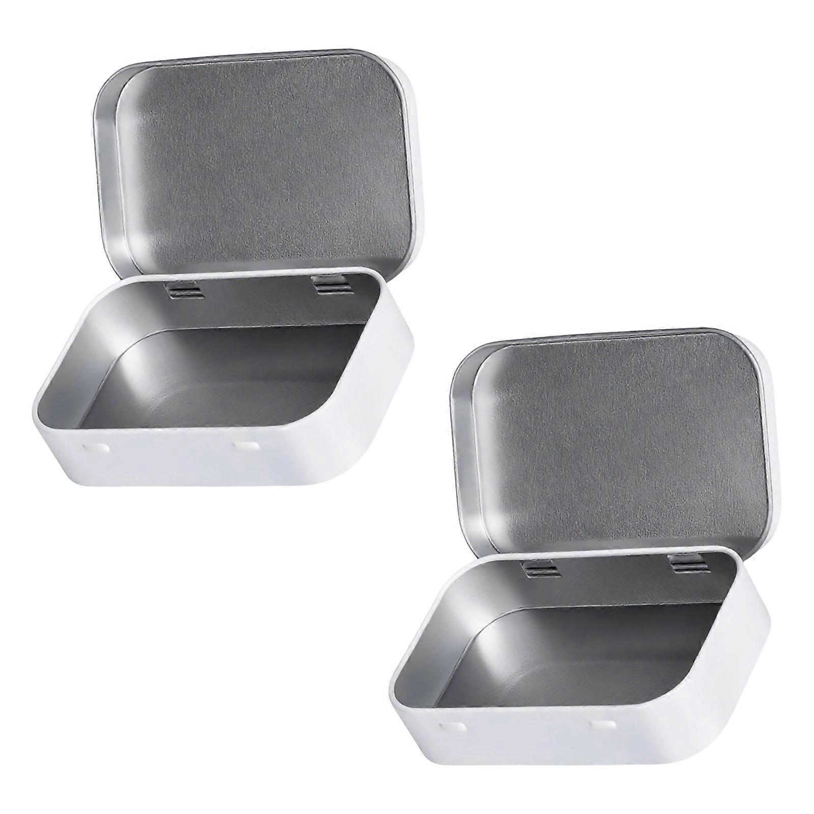 Multipurpose Flips Top Iron Boxes Portable Household Storage Containers Sturdy Tin Set Pair  White