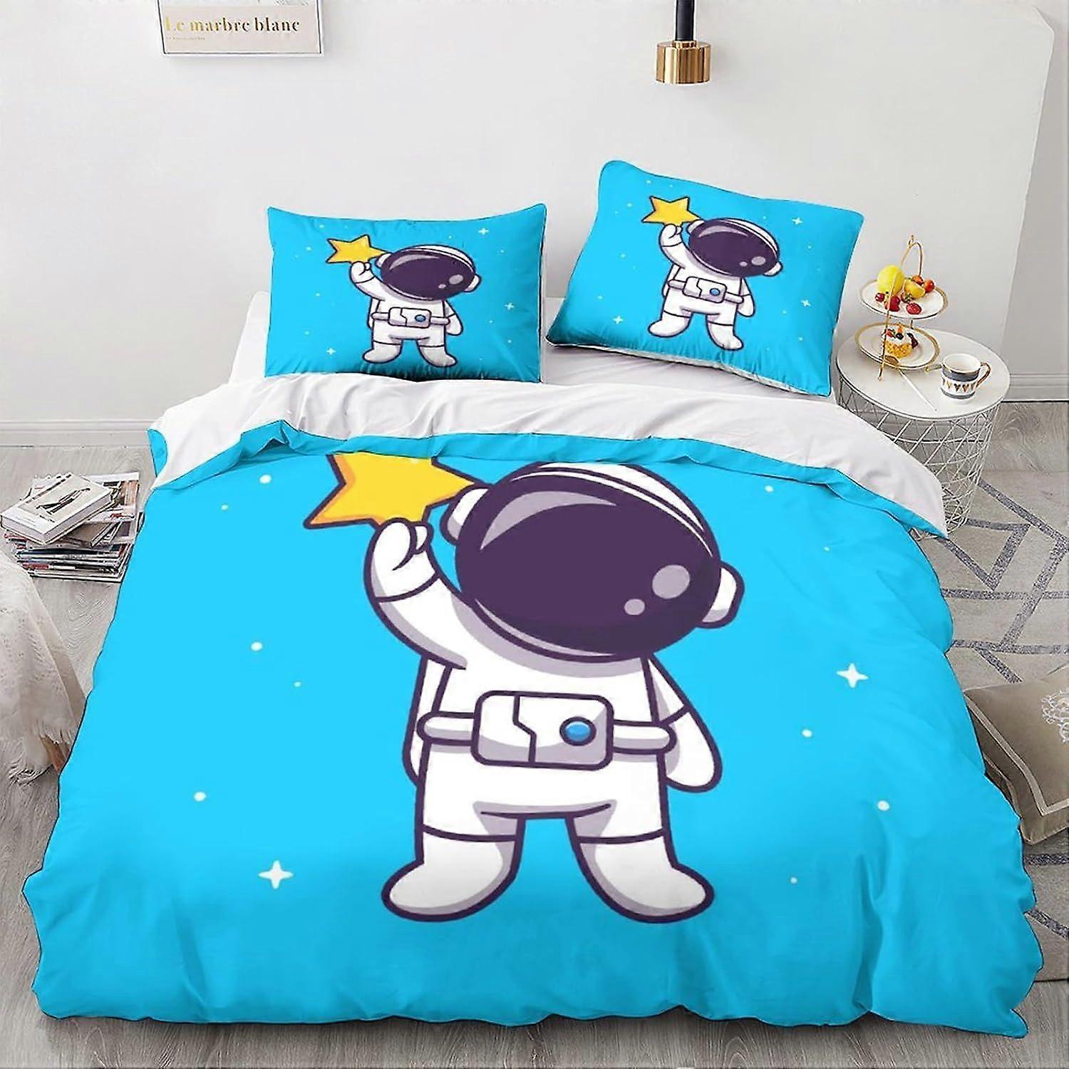 LikeEj Astronautas Duvet Capa Espaço Impresso Roupa de Cama Set Soft Microfiber Capa Colcha dos desenhos animados com fechamento com zíper Duplo