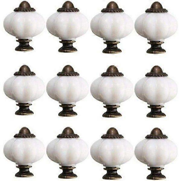 12 pcs cabinet knobs, 30 mm, vintage cabinet door knobs, ceramic door knobs with 12 screws, white porcelain knobs for cabinets and drawers