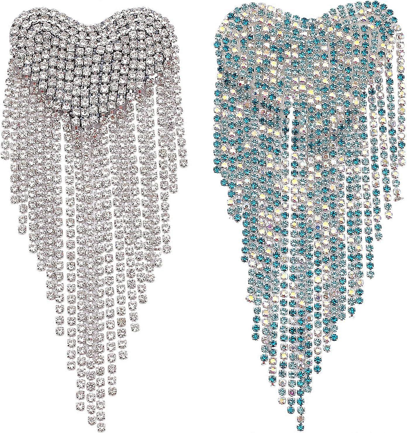 2 Pcs Fringe Shoulder Pieces Rhinestone Chain Shoulder Badge Heart Shape Epaulets Shoulder Patches with Felt Back for Garment Uniform Accessories