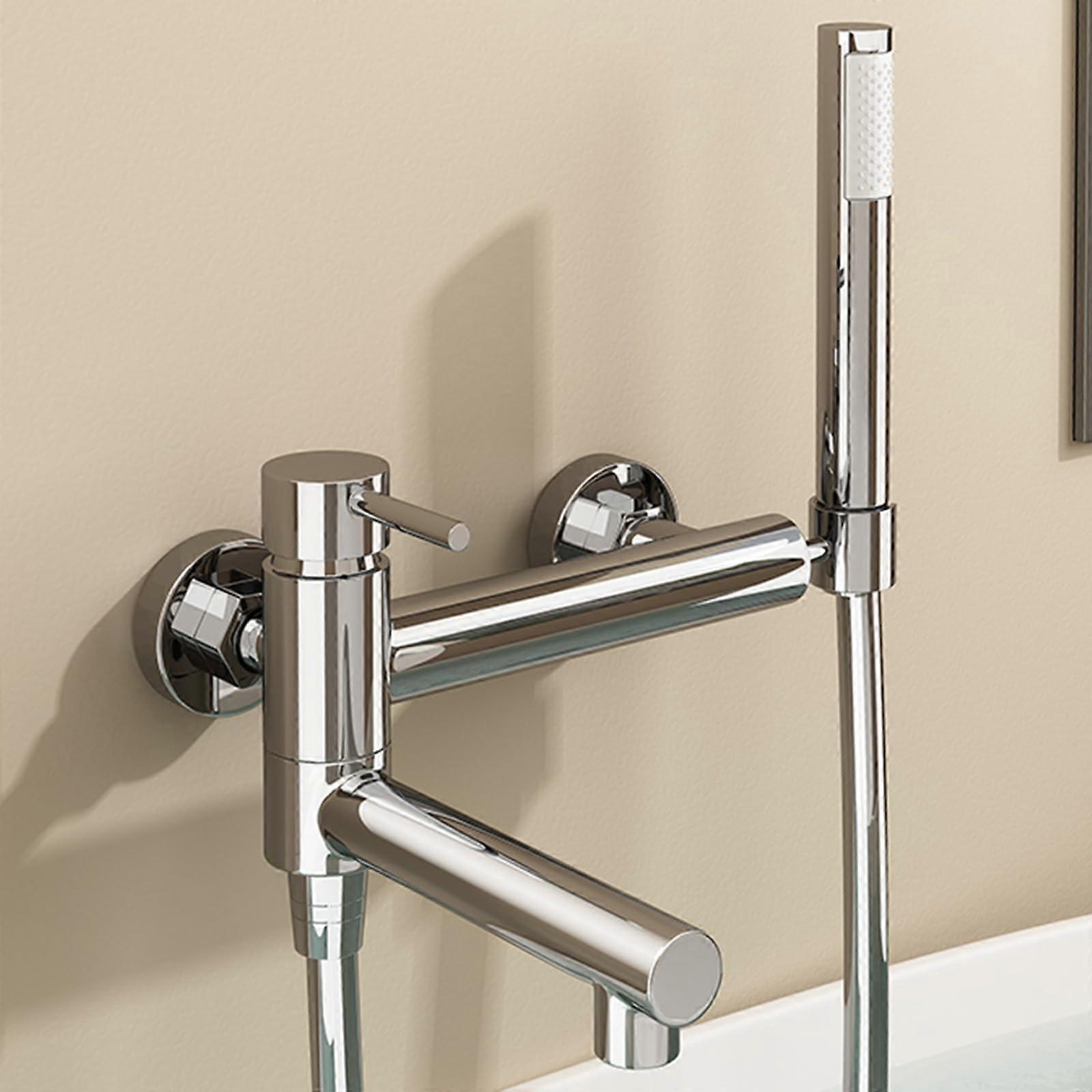 Wall Mounted Shower Mixer Tap with Chrome Swivel Spout Brass Single Lever and Gray Head Hose Set