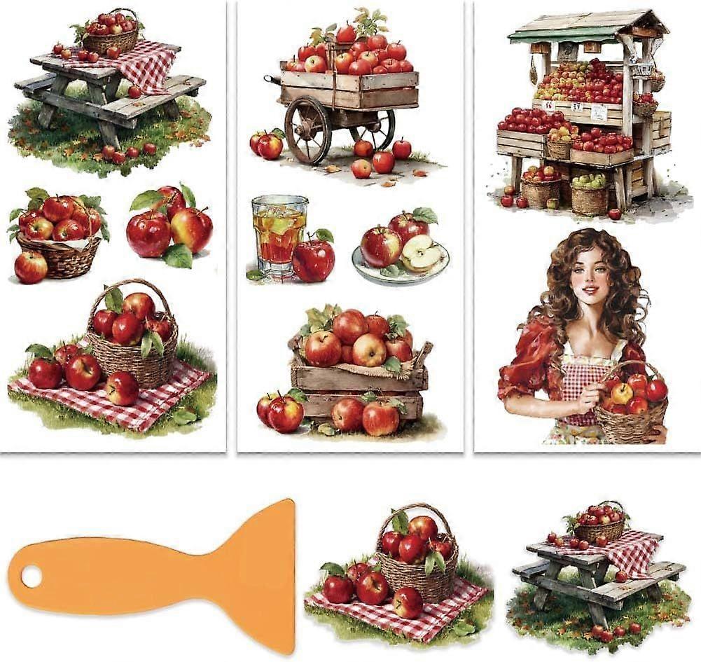 3 Sheets/Set Rub on Transfers for Crafts 12x6 Inch PVC Furniture Decals Reusable Waterproof Transfers Self-Stick Fruit Pattern Transfer with Scraper f