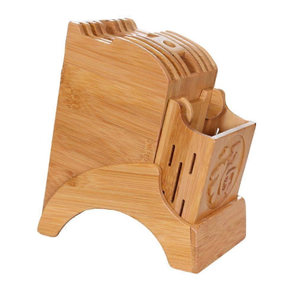 Bamboo Knife Holder Wooden Block, Compact Countertop Organizer for Safe Multi Knife Storage