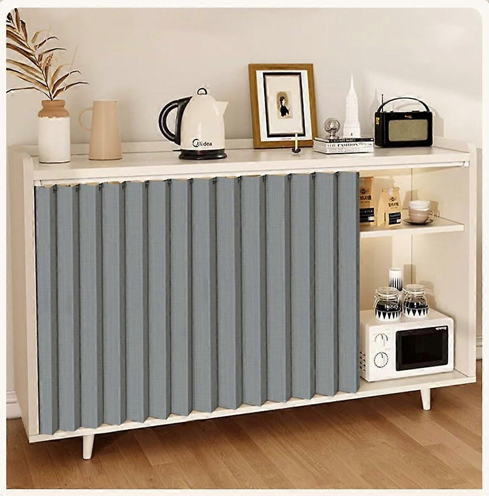 Folding Cabinet Privacy Curtain for Closet and Under Sink, Linen Texture, Grey 61.4x27.6 in