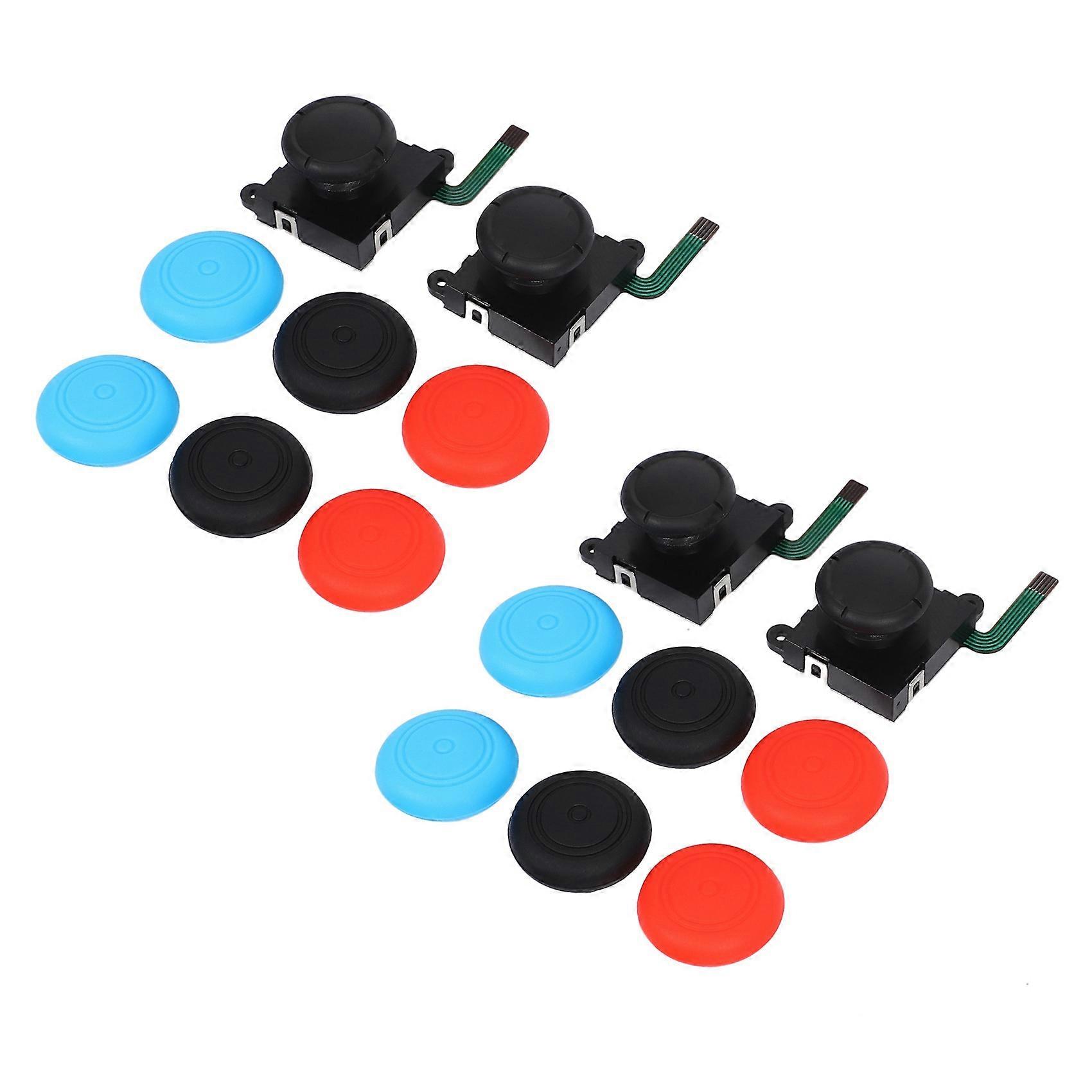 4-Pack 3D for JoyCon Joystick Replacement, Include Tri-Wing, Cross Screwdriver, Pry Tools + 12 Thumbstick Caps+2 Brush