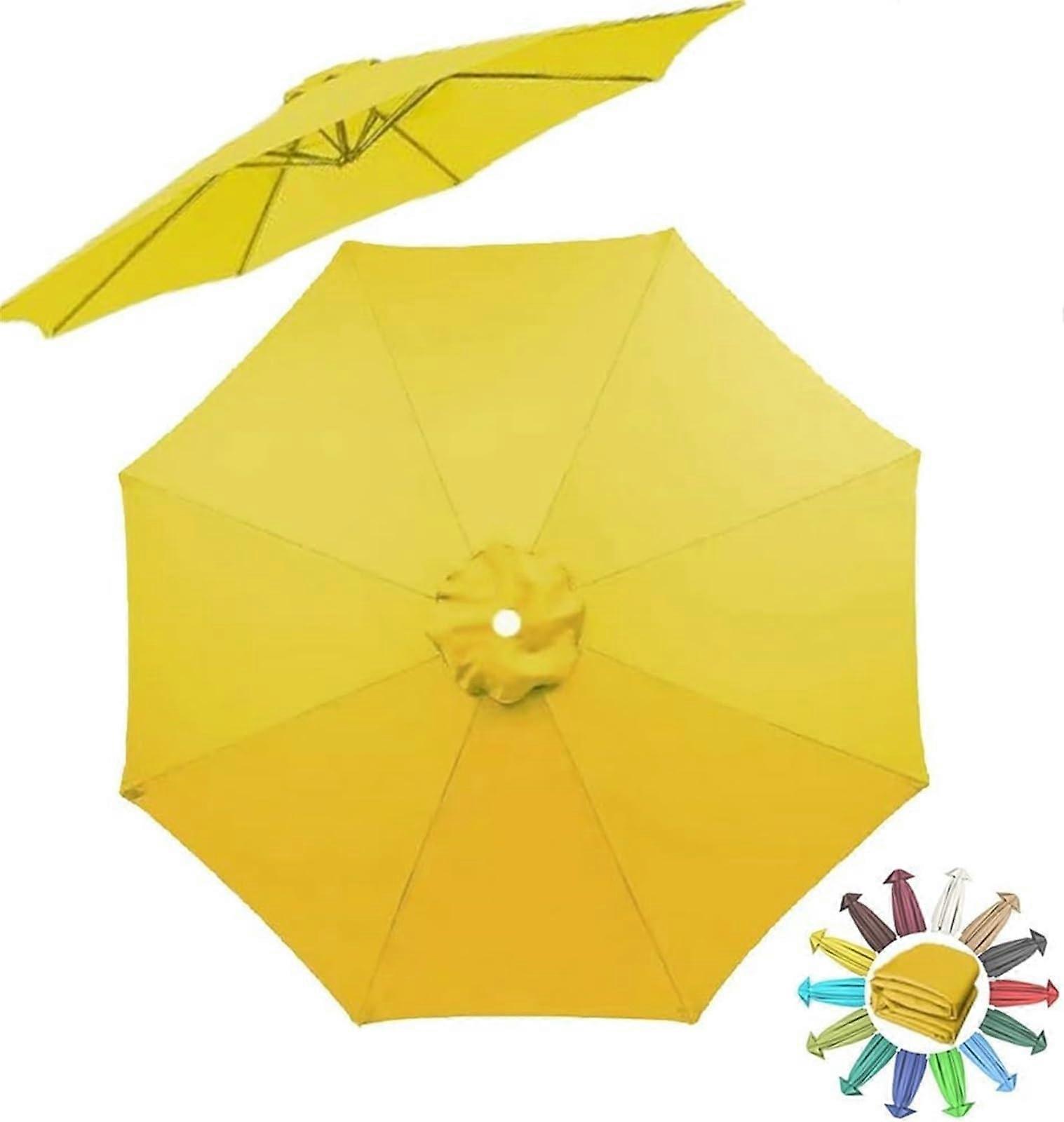 10ft Patio Umbrella Canopy Replacement UV Protection Waterproof Polyester 8Rib Yellow Fabric