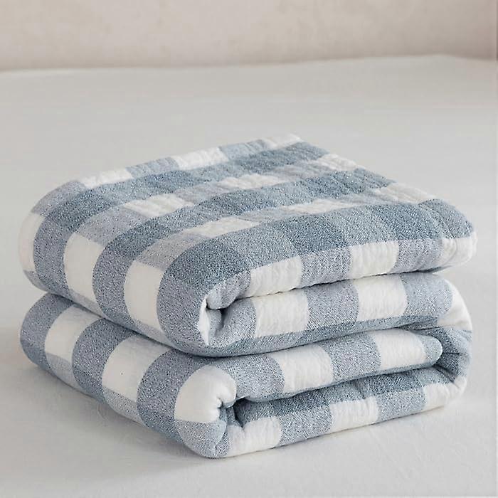 100% Cotton Muslin Throw Blanket 70x80 Soft Breathable AllSeason Bed and Sofa Checkered Blue