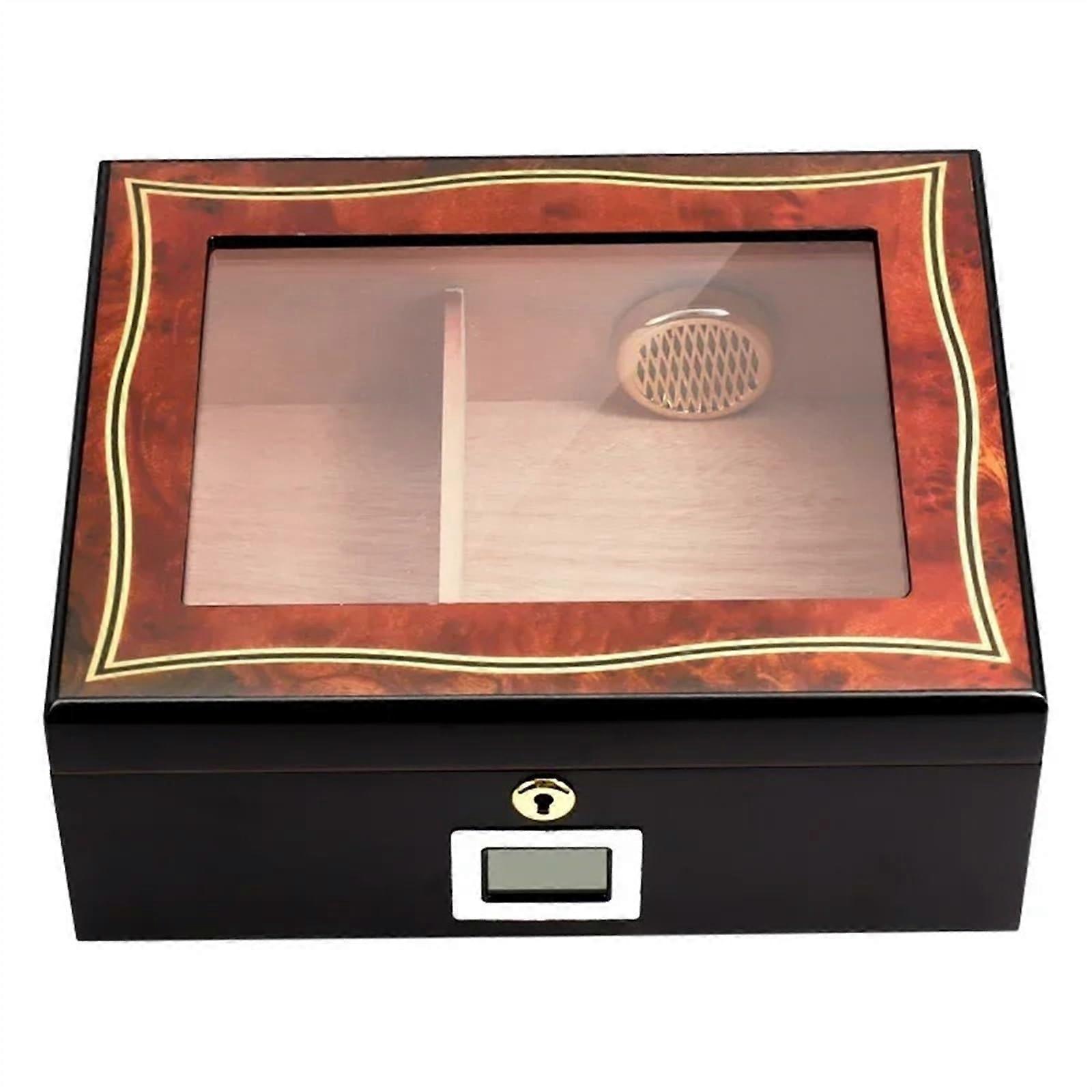 Large Capacity Cedar Cigar Humidor with Digital Hygrometer and Separate Compartment Design