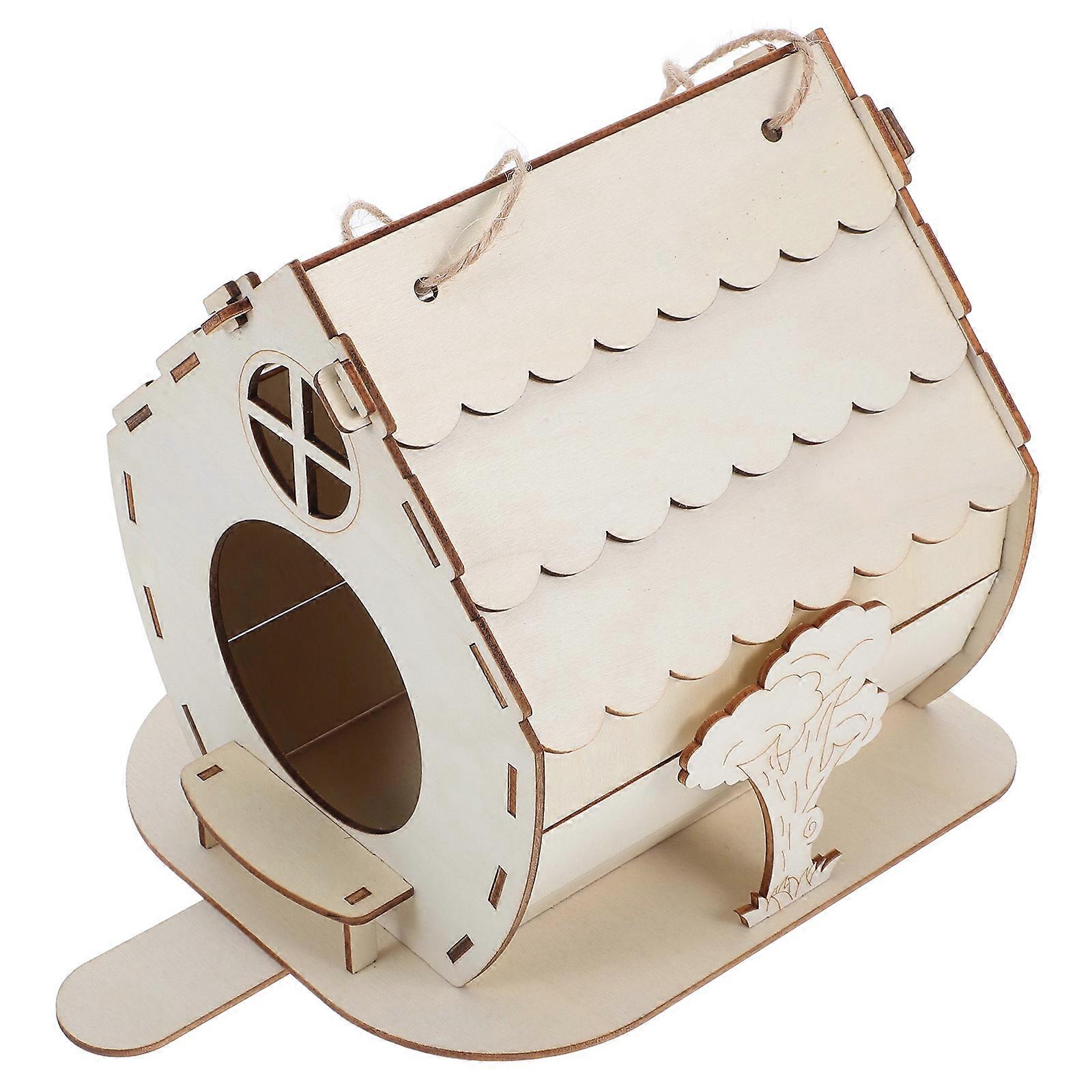 Wooden Bird House for Garden with Storage Use DIY Hanging Nest Box