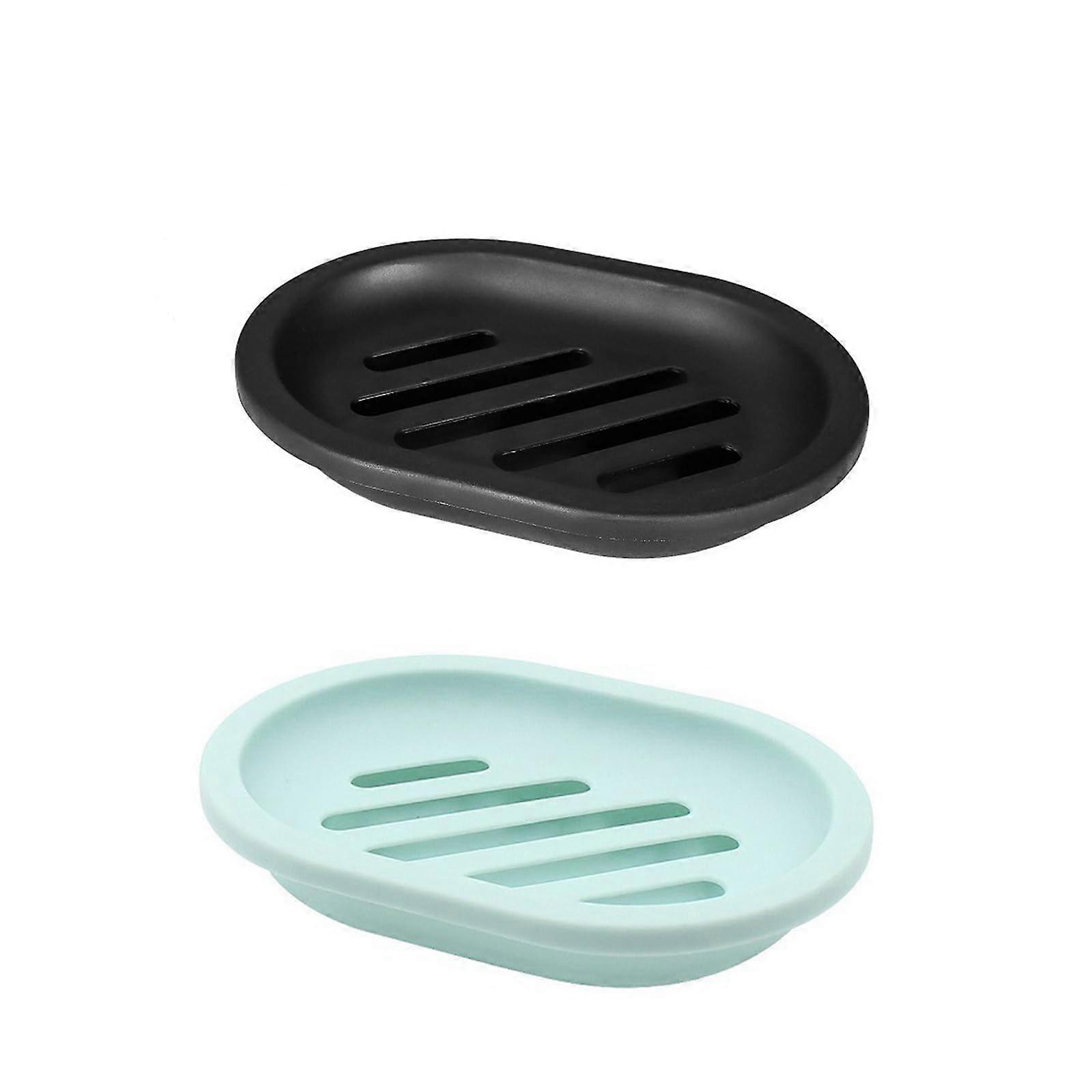 Double Layer Soap Holder 2 Pack with Automatic Drainage for Bathroom and Kitchen Sink, Non Slip Black and Green
