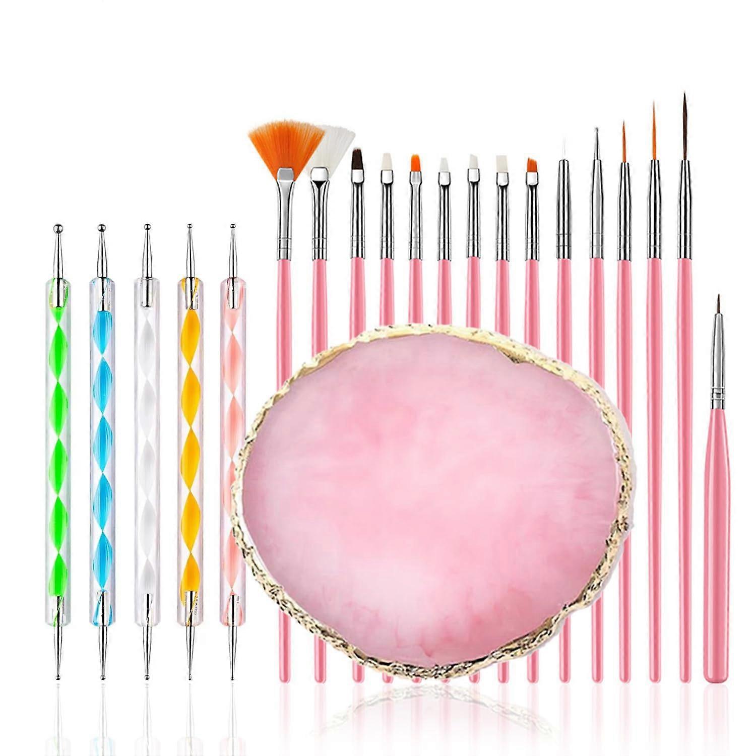21Pcs Nail Art Brushes Set with Dotting Tools and Resin Palette for Gel and Acrylic Designs