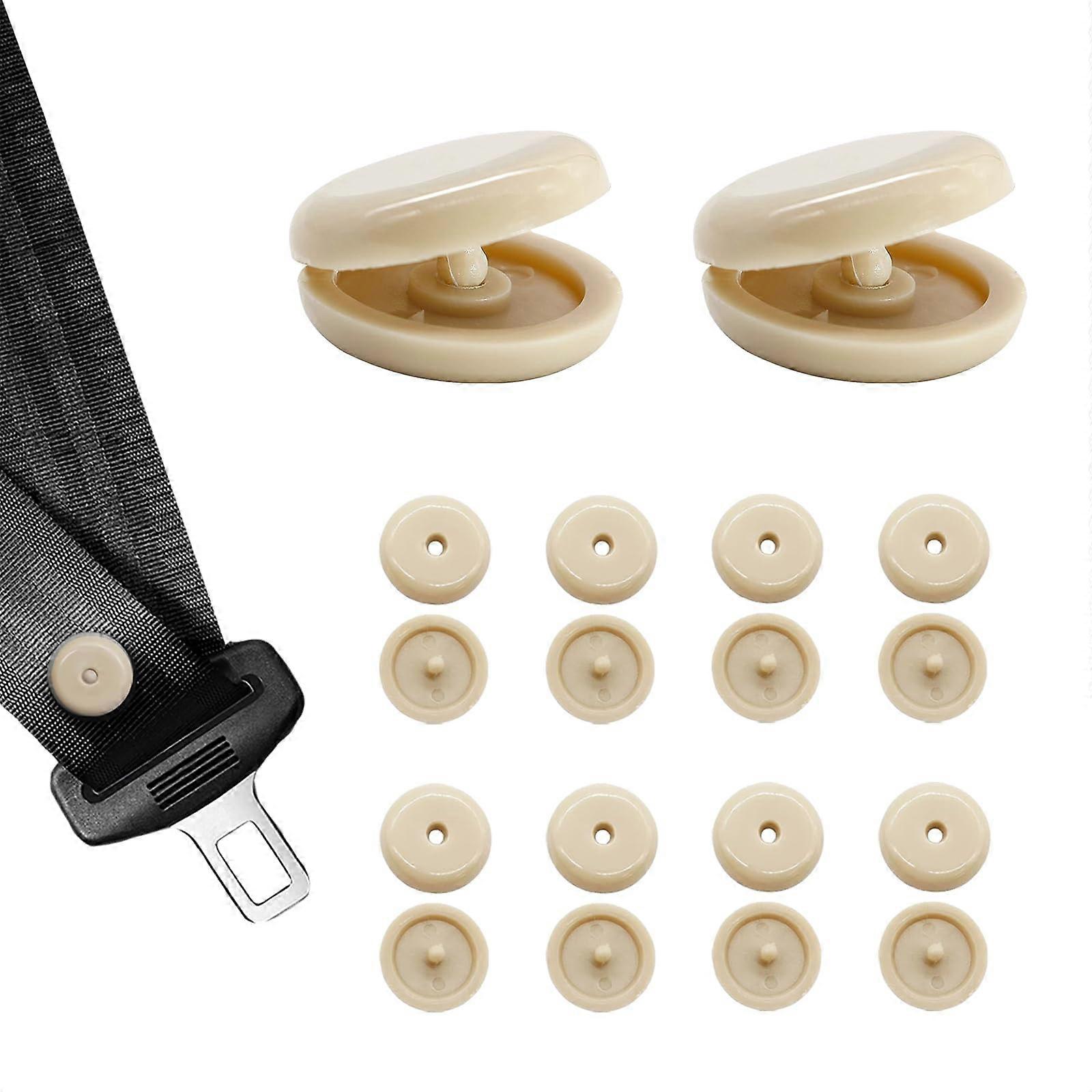 10 Sets Beige Seatbelt Stop Button Clips, Universal Plastic Buckle Stoppers Prevent Sliding for Cars Trucks SUVs