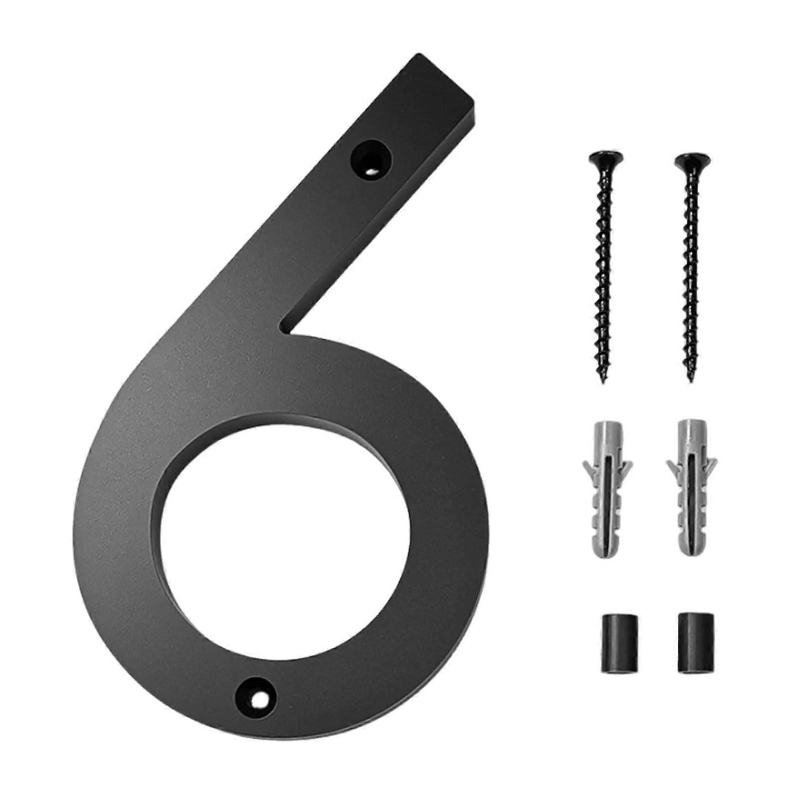 Unique 5-Inch Acrylic House Numbers, Black #6, Rustproof & Anti-fade, compatible with mailbox, float/flush mount