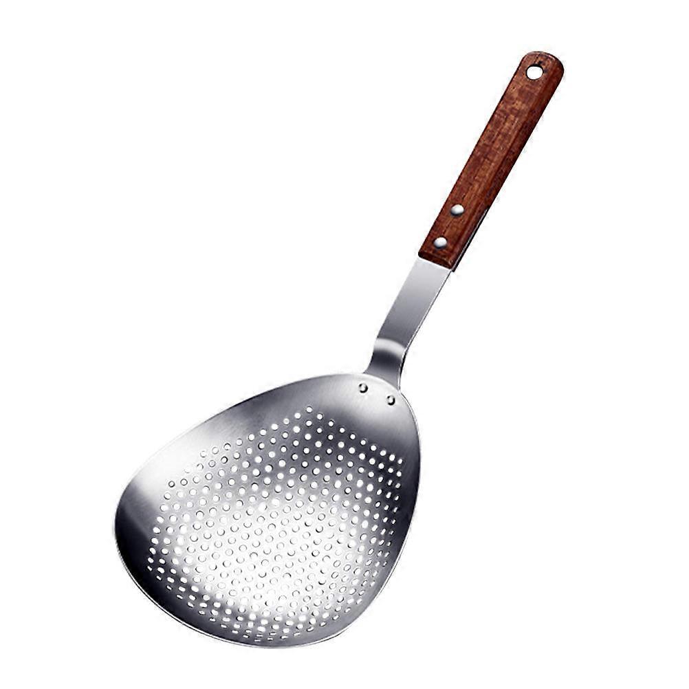 Frying Slotted Spoon Kitchen Colander for Home 2Pcs Wooden Handle Silver