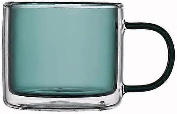 Glass Coffee Mugs 250ML Double Layer Borosilicate Heat Insulated Retro Glassware with Handle Green