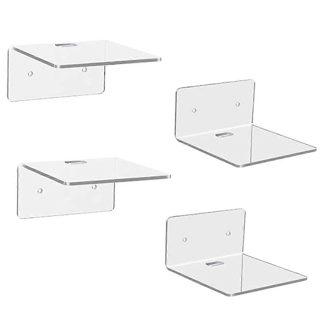 Set of 4 Clear Acrylic Floating Wall Shelves for Small Item Display and Home Organization
