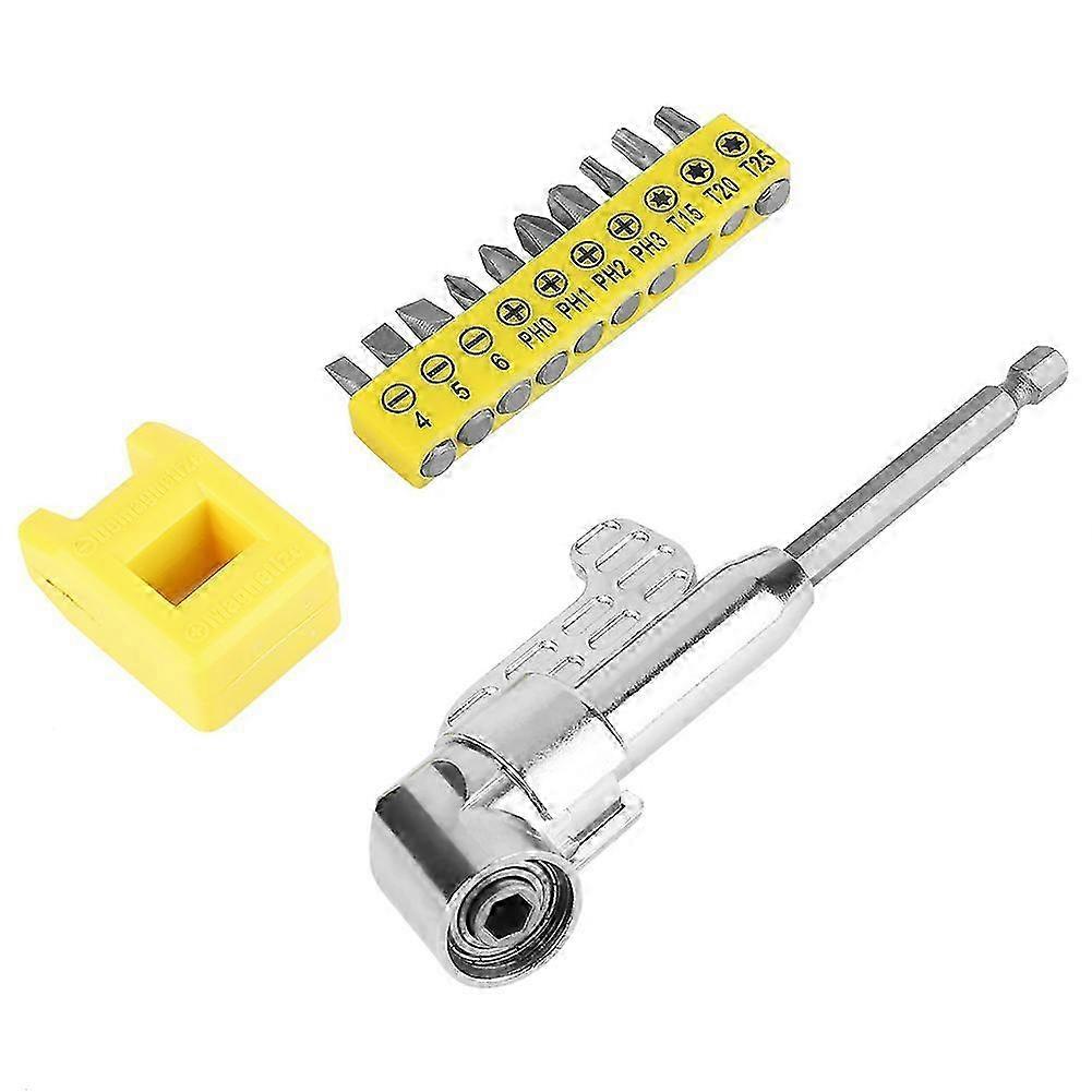 1/4 Hex 105 Degree Angle Bit Extension Socket Holder Adaptor with 10pcs Bits & Magnetizer - Bit, Extension, Socket, Adaptor 26s