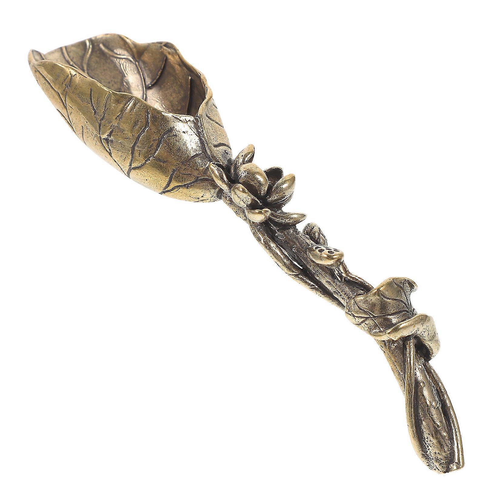 Golden Copper Tea Scoop with Lotus Design for Home and Tea House 6.5 inches