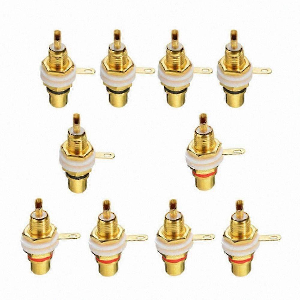 10-Pack Gold-Plated RCA Female Jack Audio Panel Mount Connectors Chassis Socket Plug Bulkhead Adapter